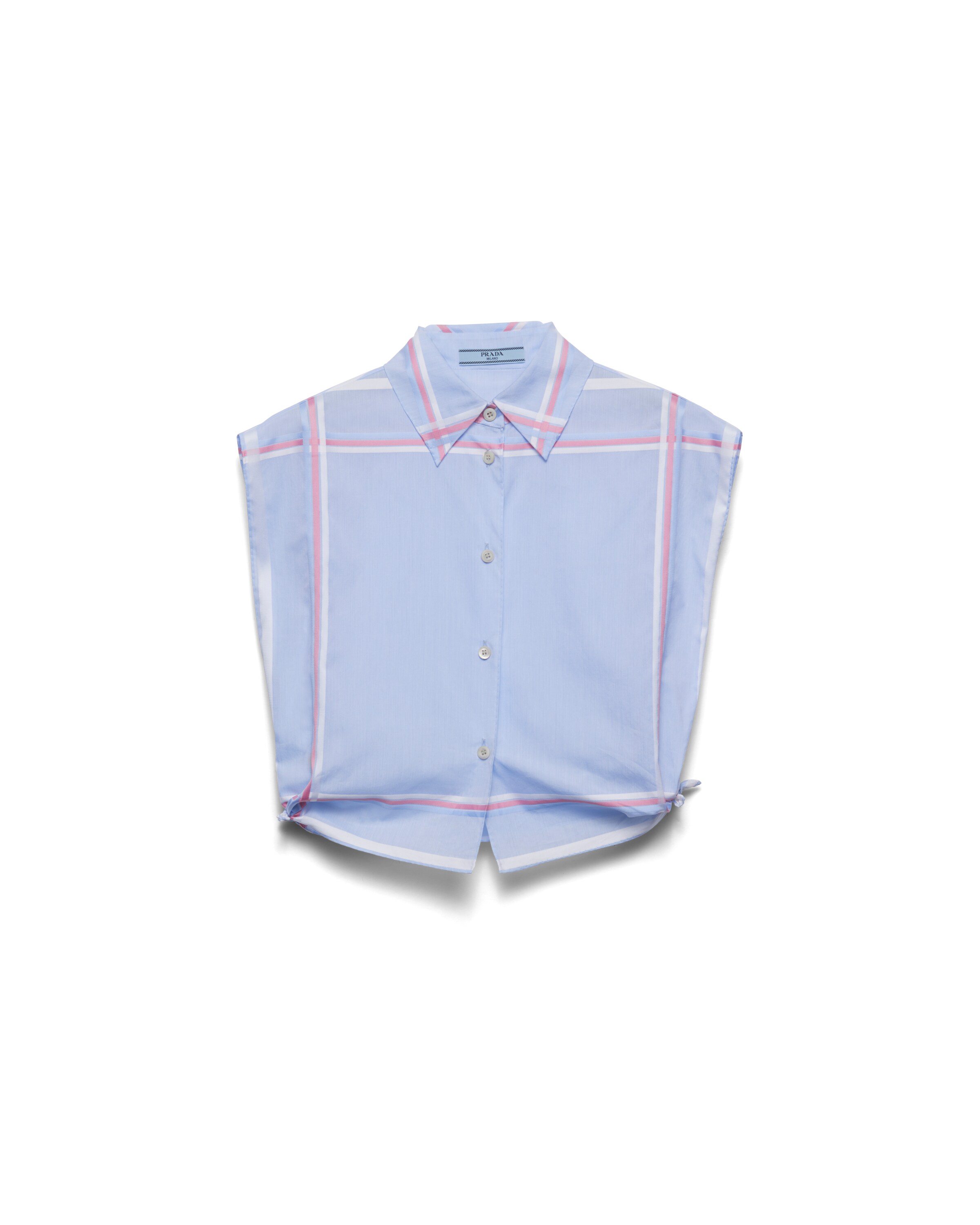 Prada Camicia Cropped In Cotone Con Motivo A Quadri, Donna, Celeste, Taglia 38
