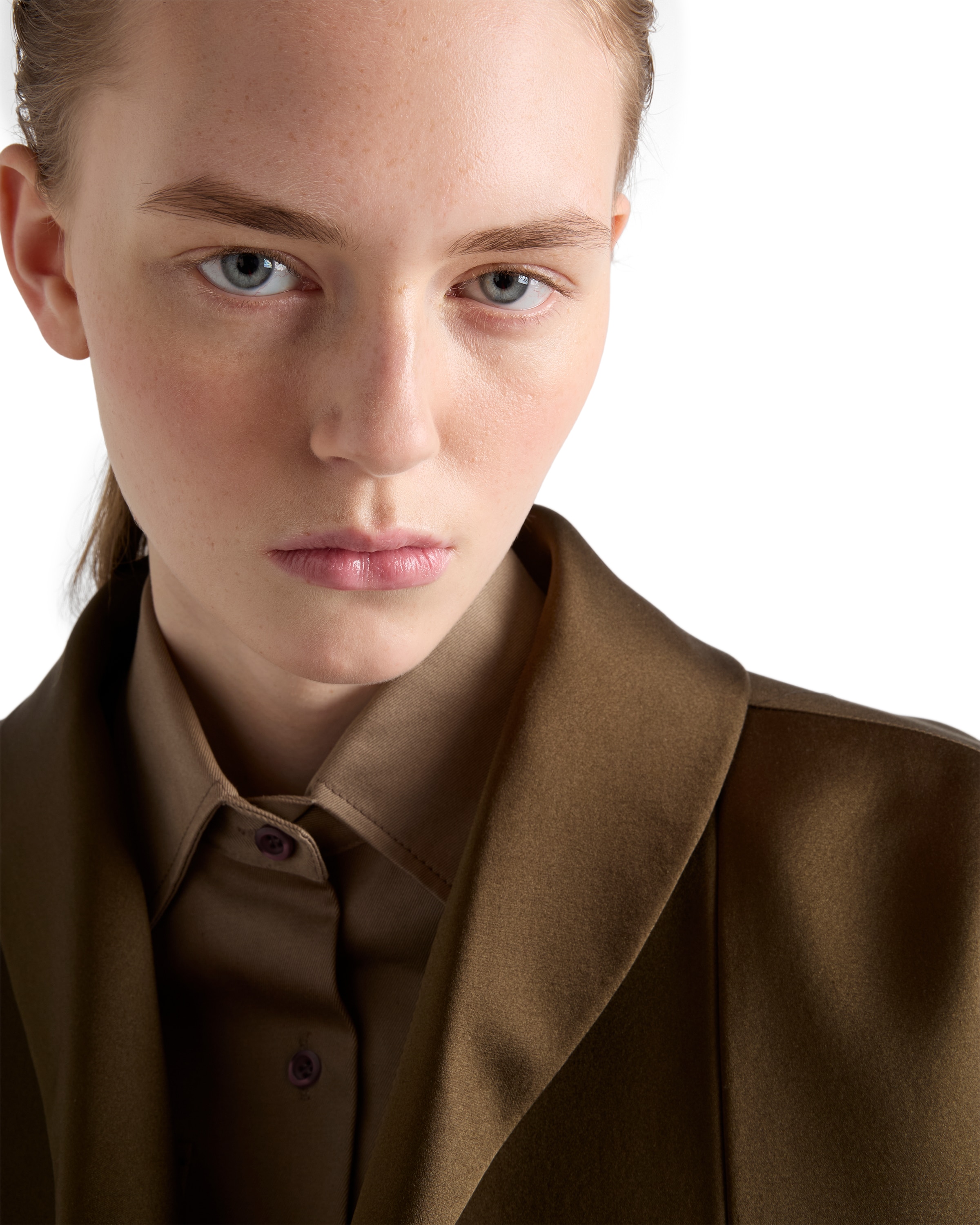 Prada Cotton Poplin Shirt Tailored Collar Button Epaulettes In Brown