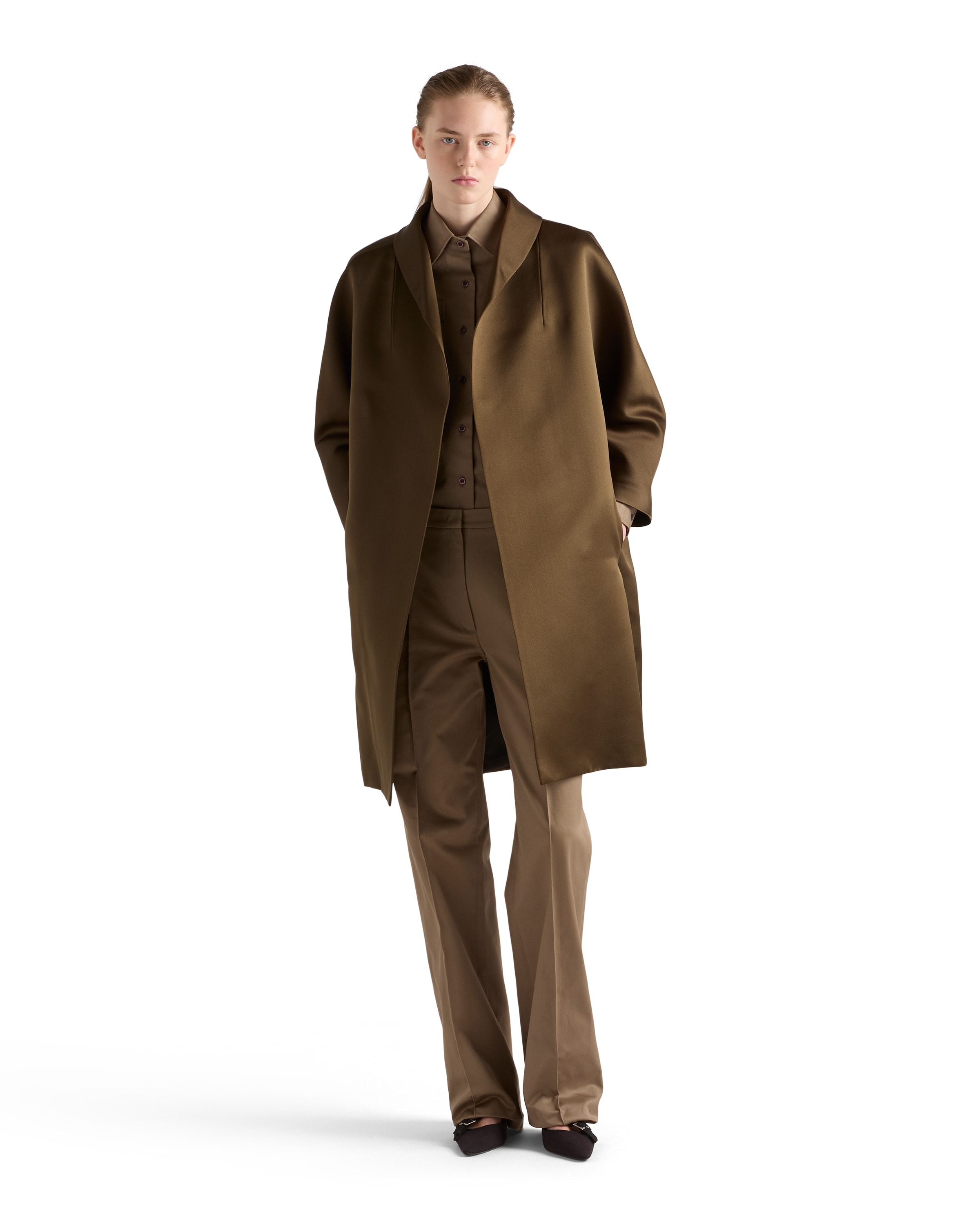 Prada Cotton Poplin Shirt Tailored Collar Button Epaulettes In Brown
