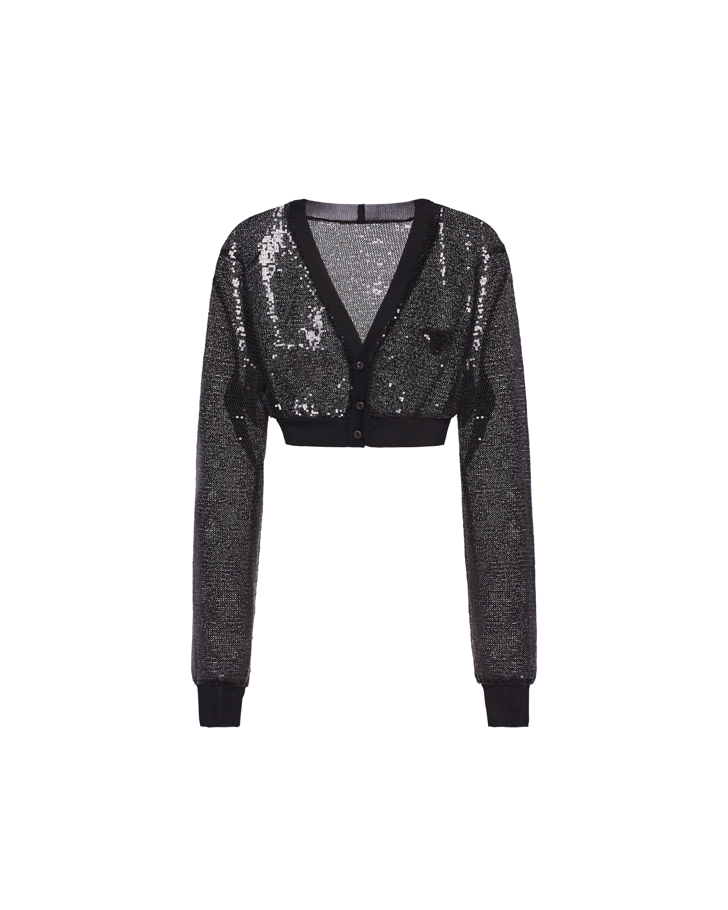 Prada Cropped Sequin-embroidered Cardigan In Black