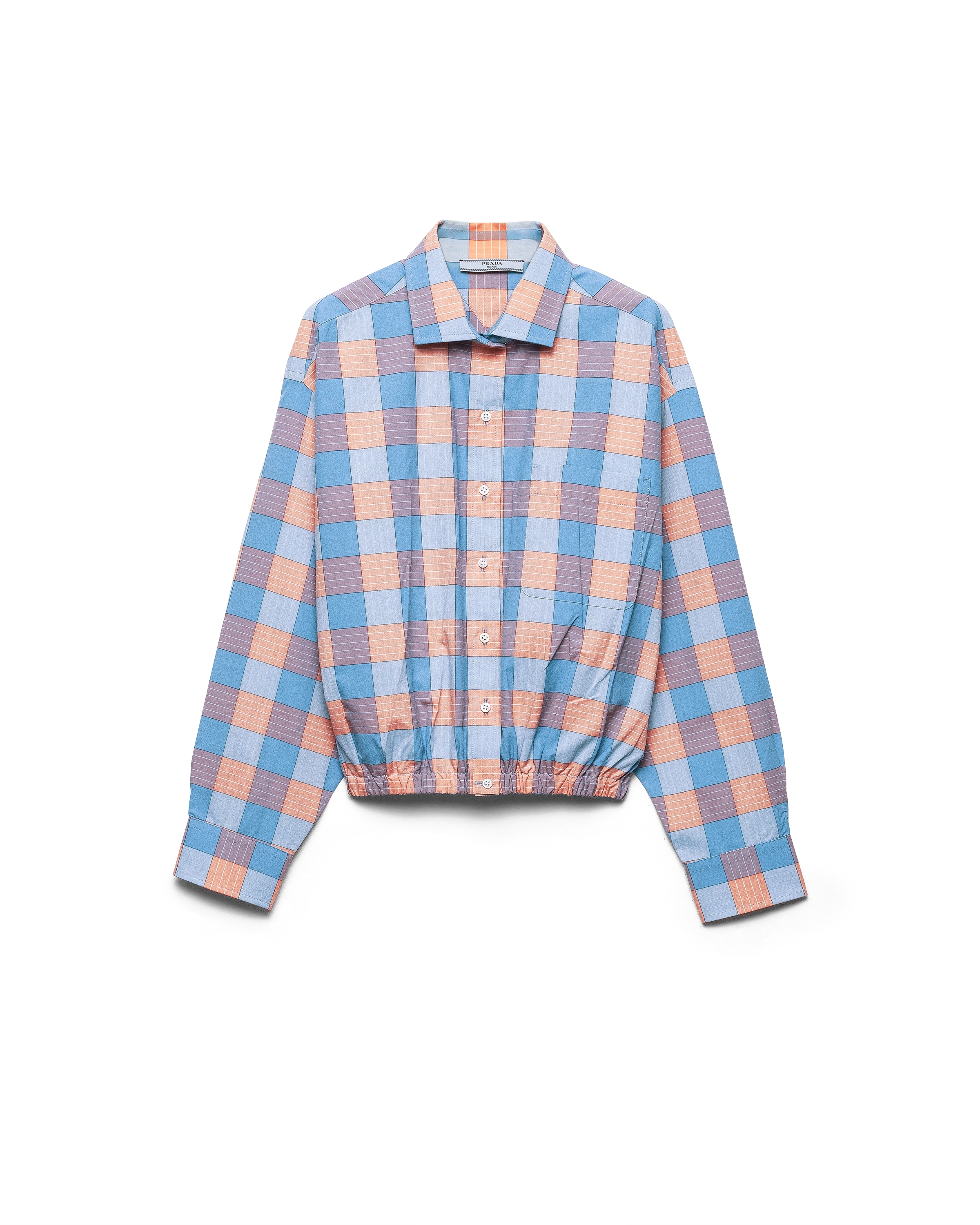 Prada Camicia In Popeline A Quadri, Donna, Alabastro, Taglia 38