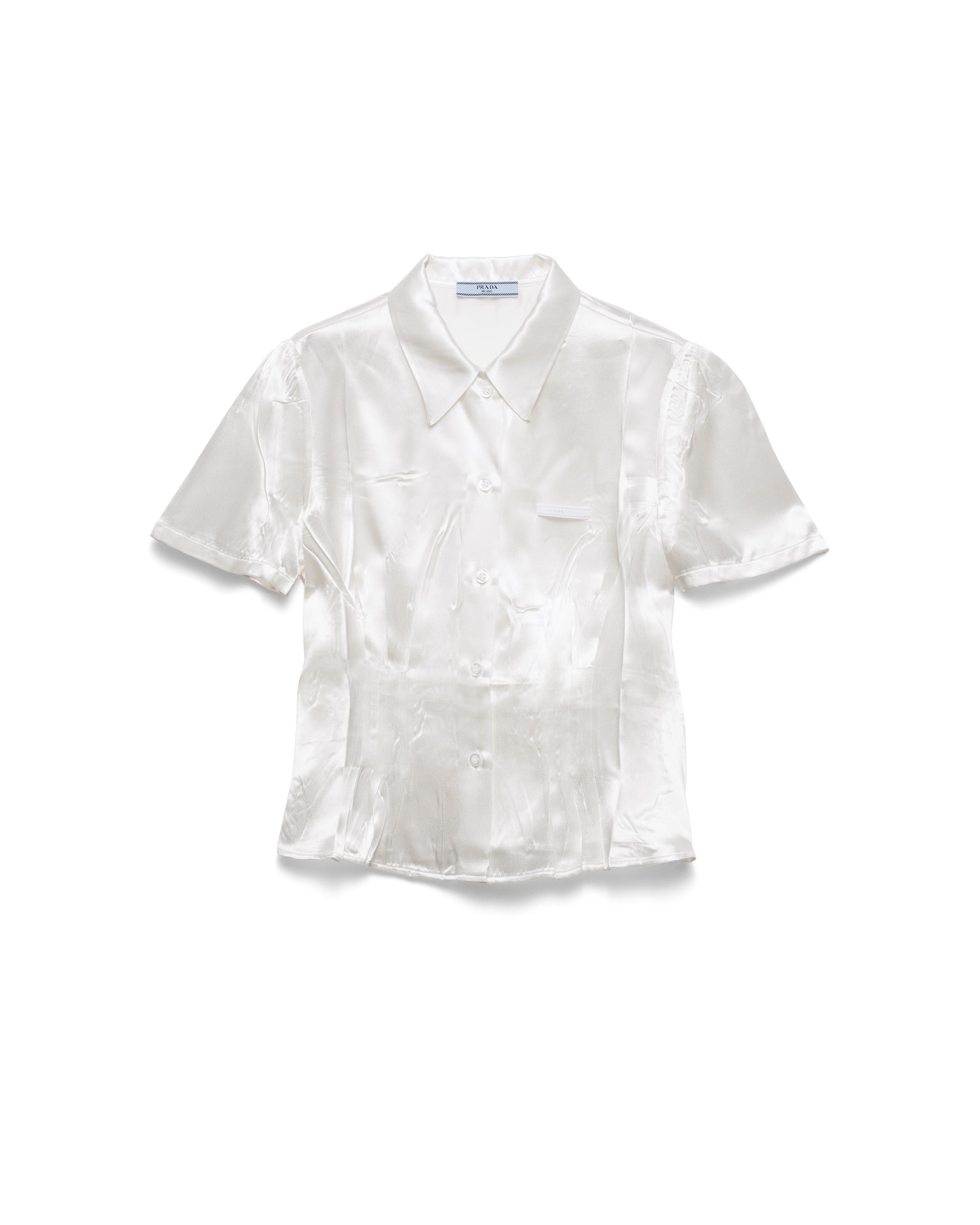 Prada Camicia Maniche Corte In Satin, Donna, Bianco, Taglia 36