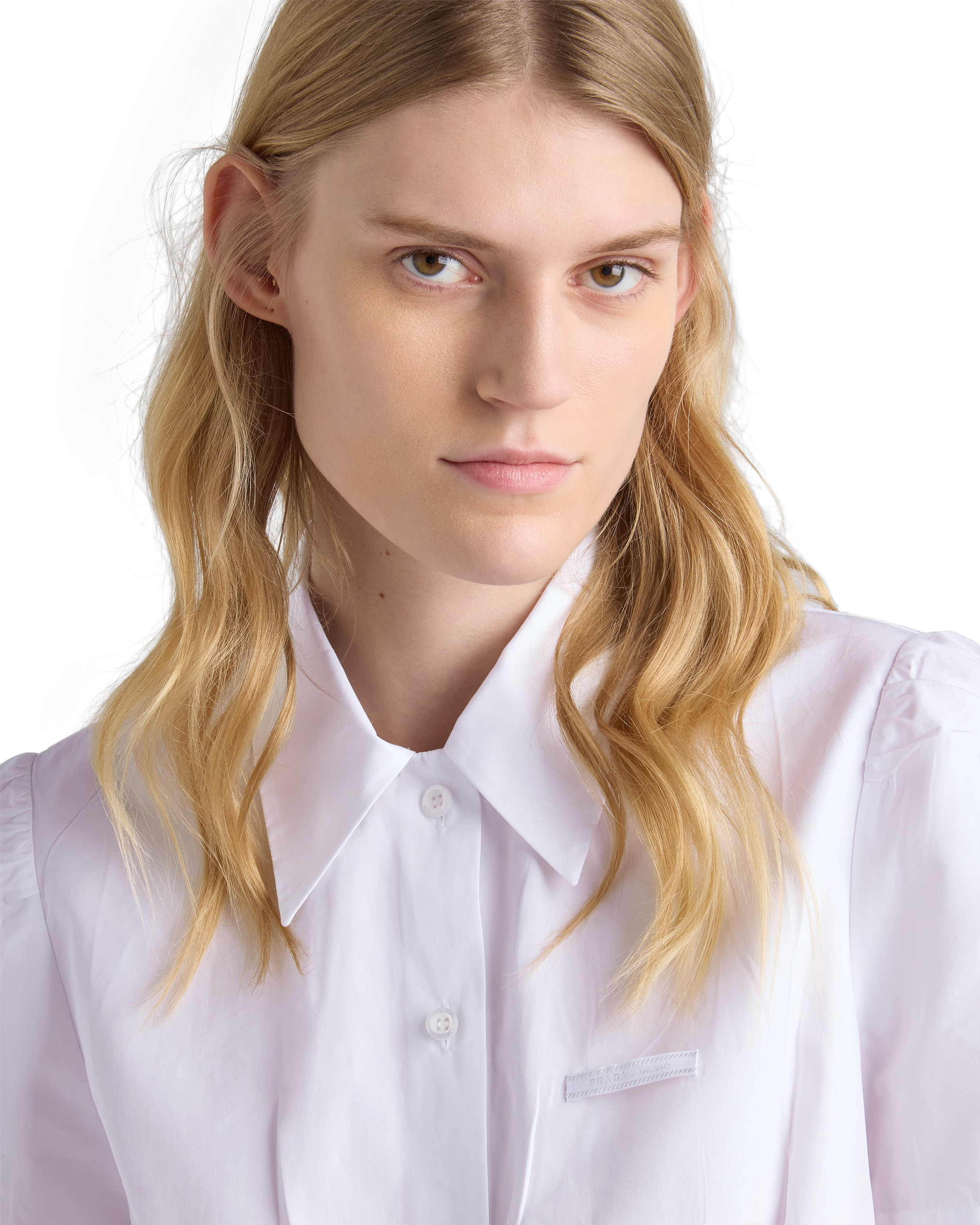 Prada Pleated Cotton Short-sleeve Polo Top In White