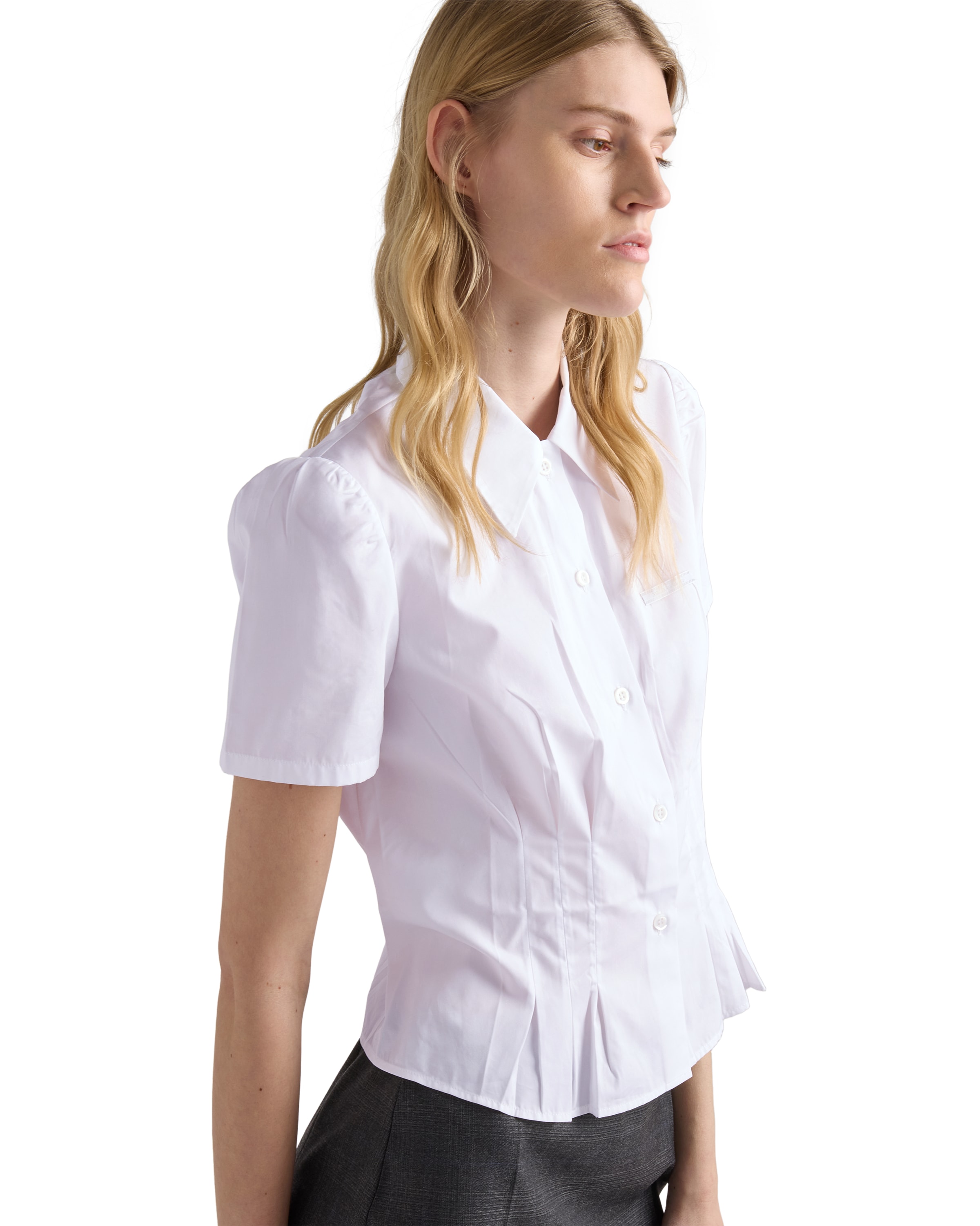Prada Pleated Cotton Short-sleeve Polo Top In White