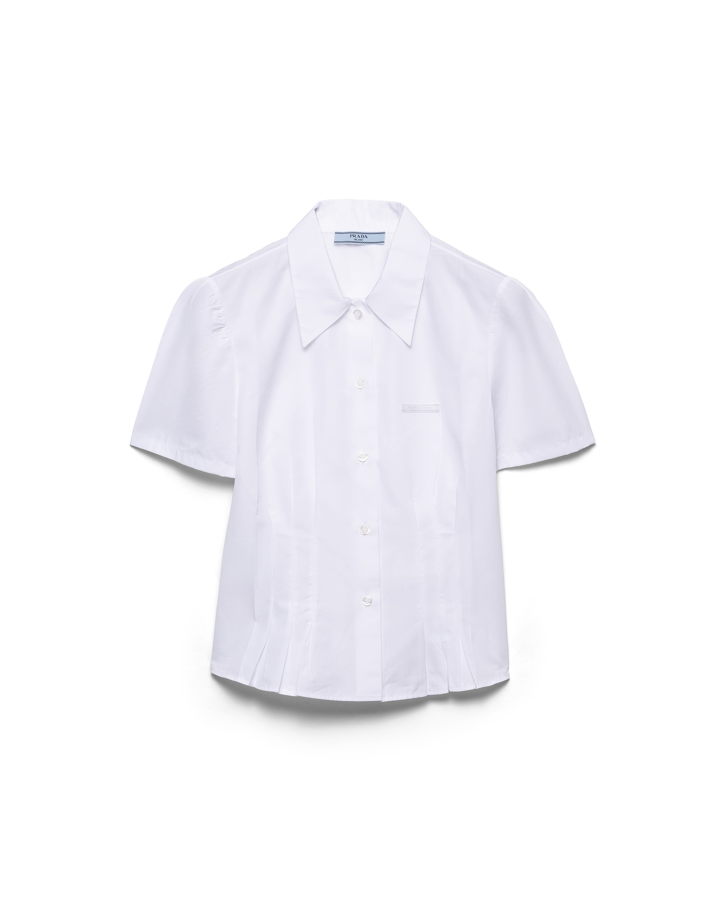 Prada Pleated Cotton Short-sleeve Polo Top In White