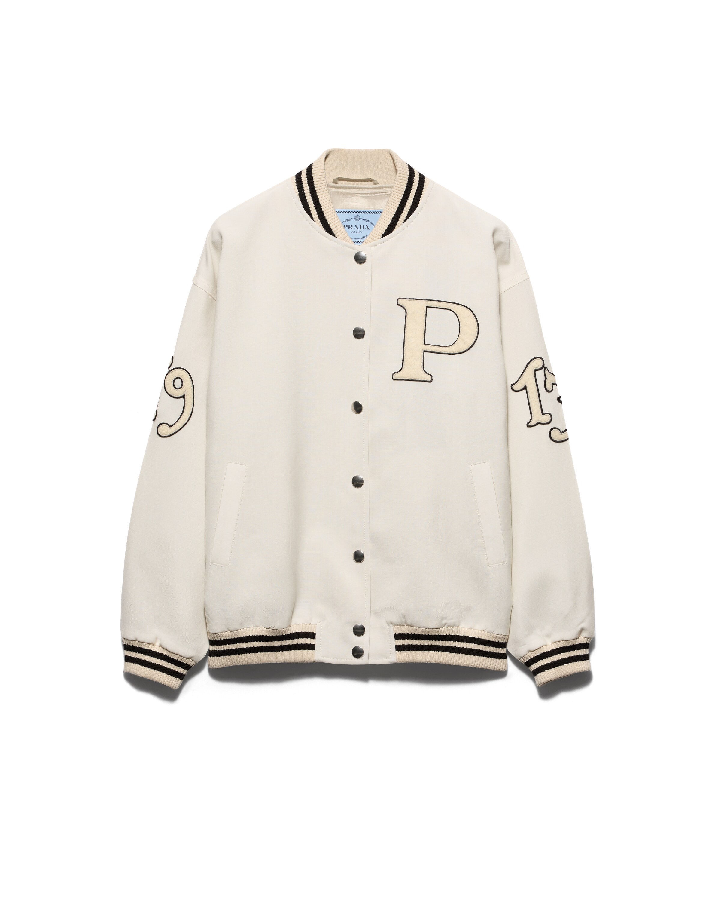 Prada Bomber In Kid Mohair Con Patch, Donna, Seta, Taglia 36