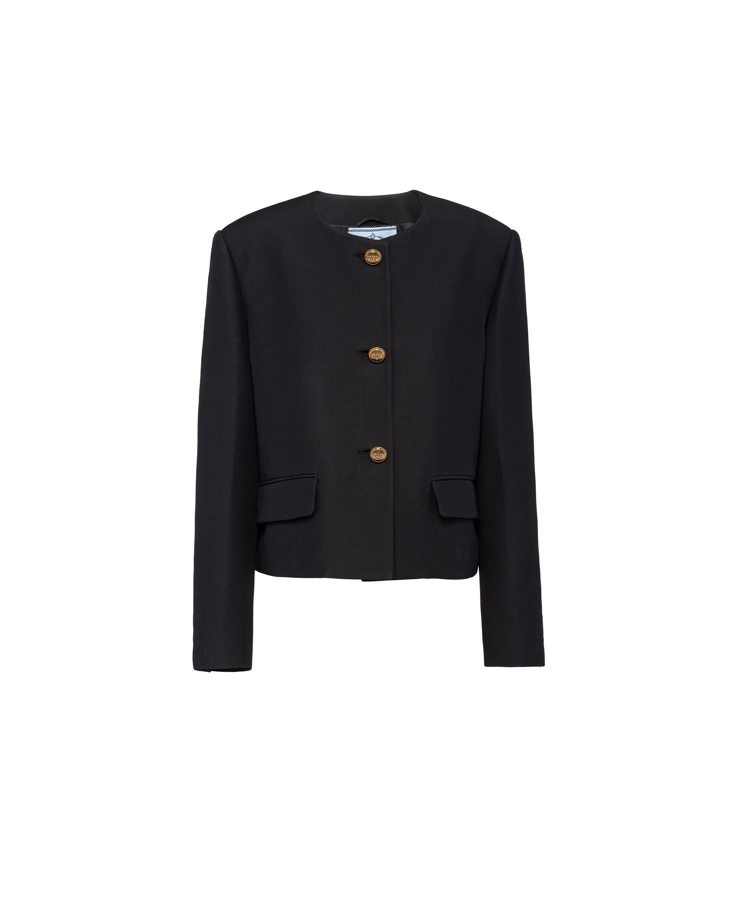 Prada Round-neck Wool-silk Jacket In Black