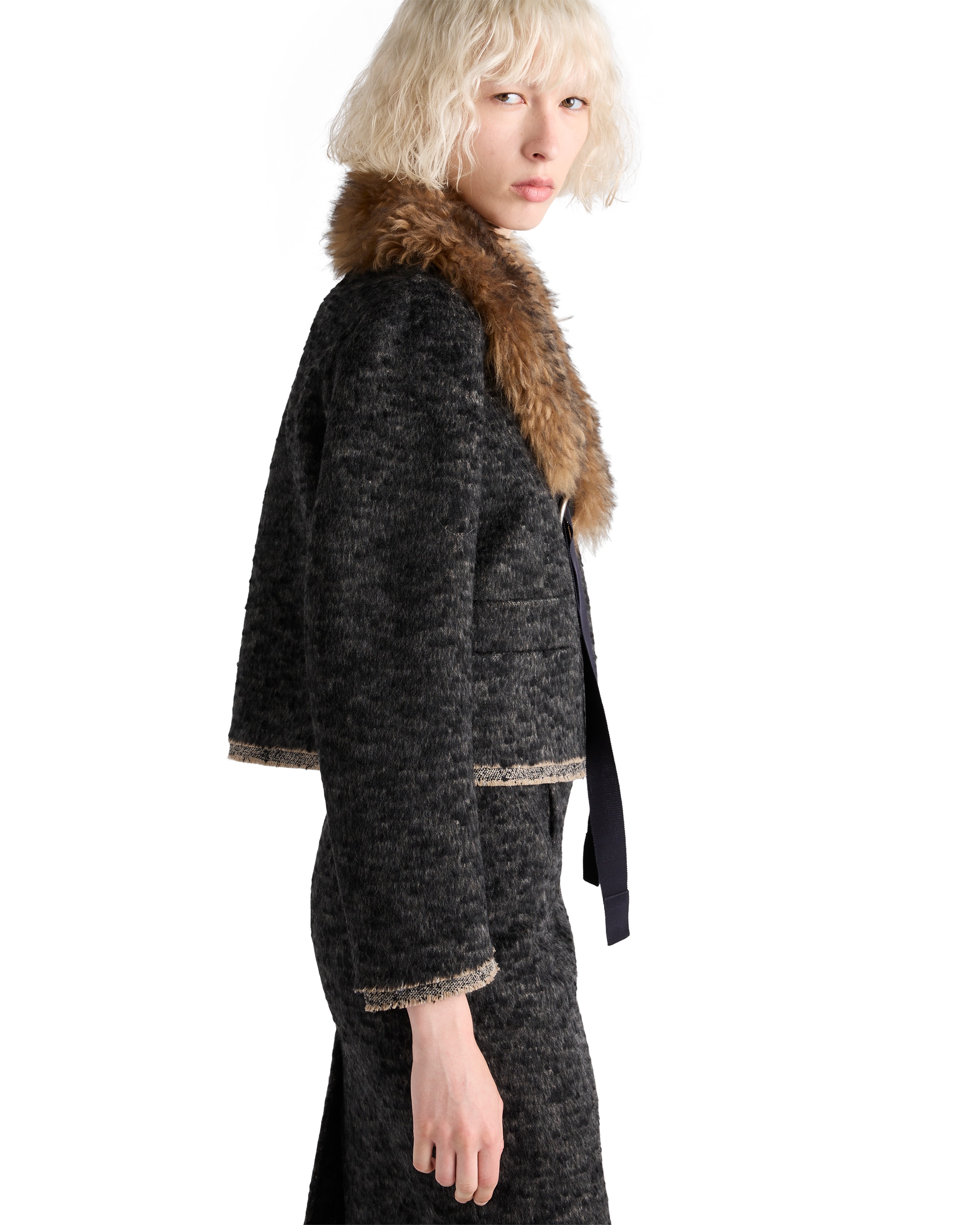 Prada Women's Single-breasted Double Tweed Jacket In Black