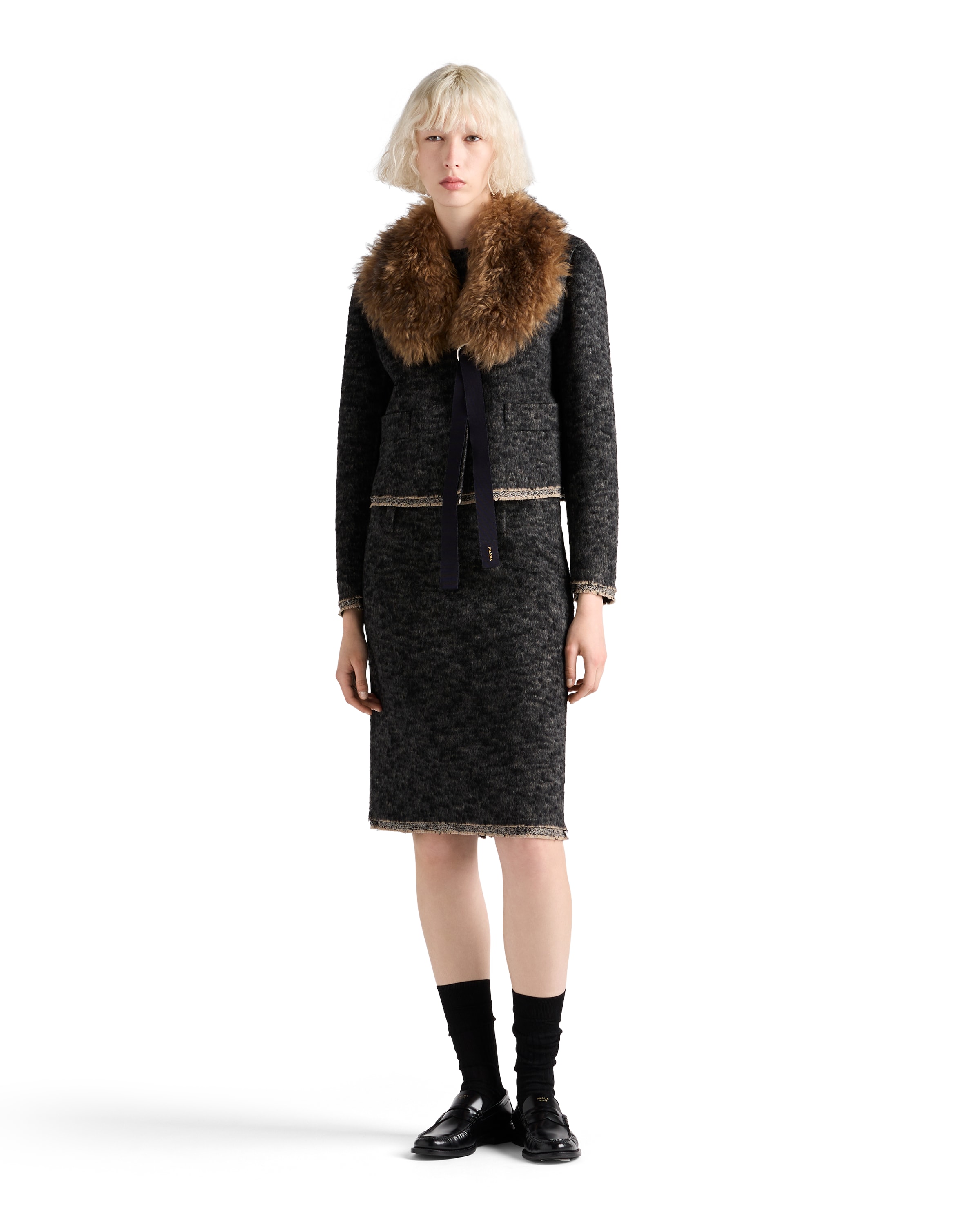 Prada Women's Single-breasted Double Tweed Jacket In Black