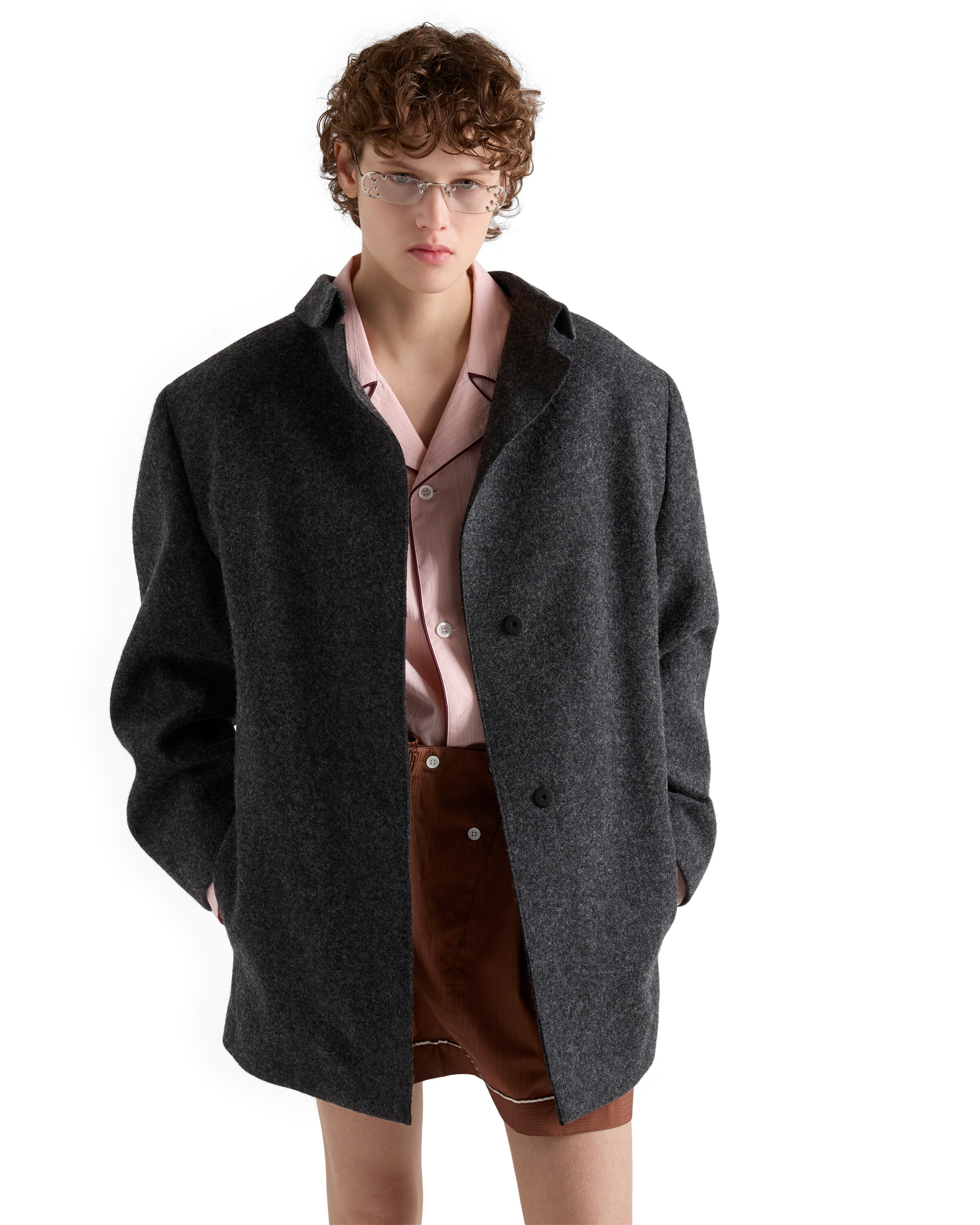Prada Single-breasted Shetland Wool Jacket In Gray