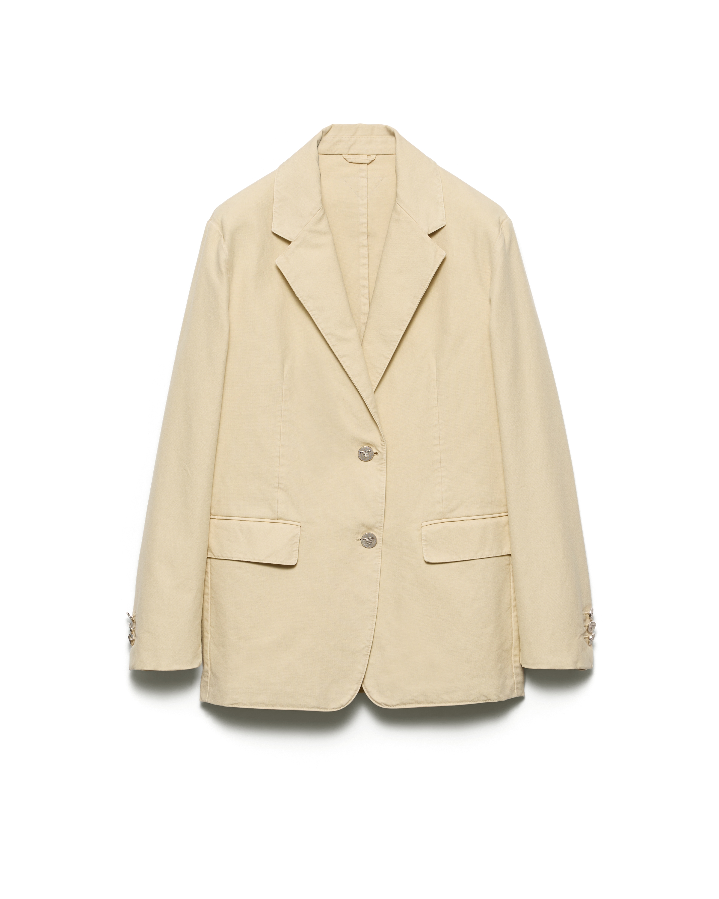 Prada Giacca Monopetto In Canvas Old, Donna, Beige, Taglia 36