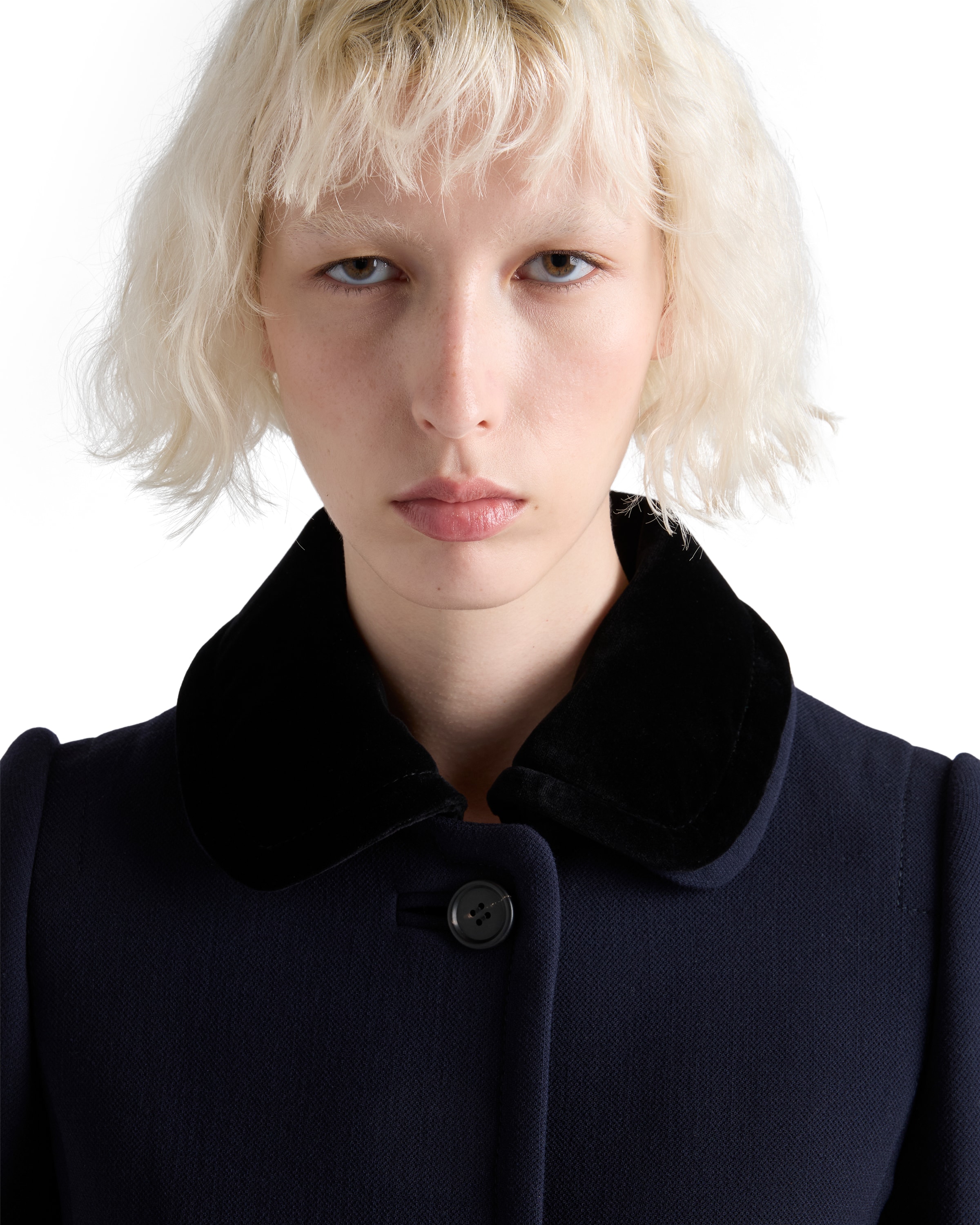 Prada Detachable Collar Single-breasted Coat In Blue