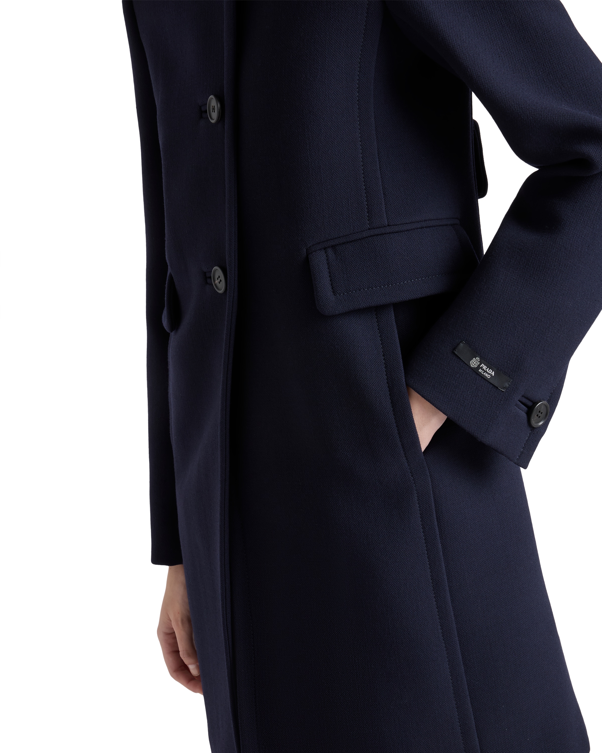 Prada Detachable Collar Single-breasted Coat In Blue