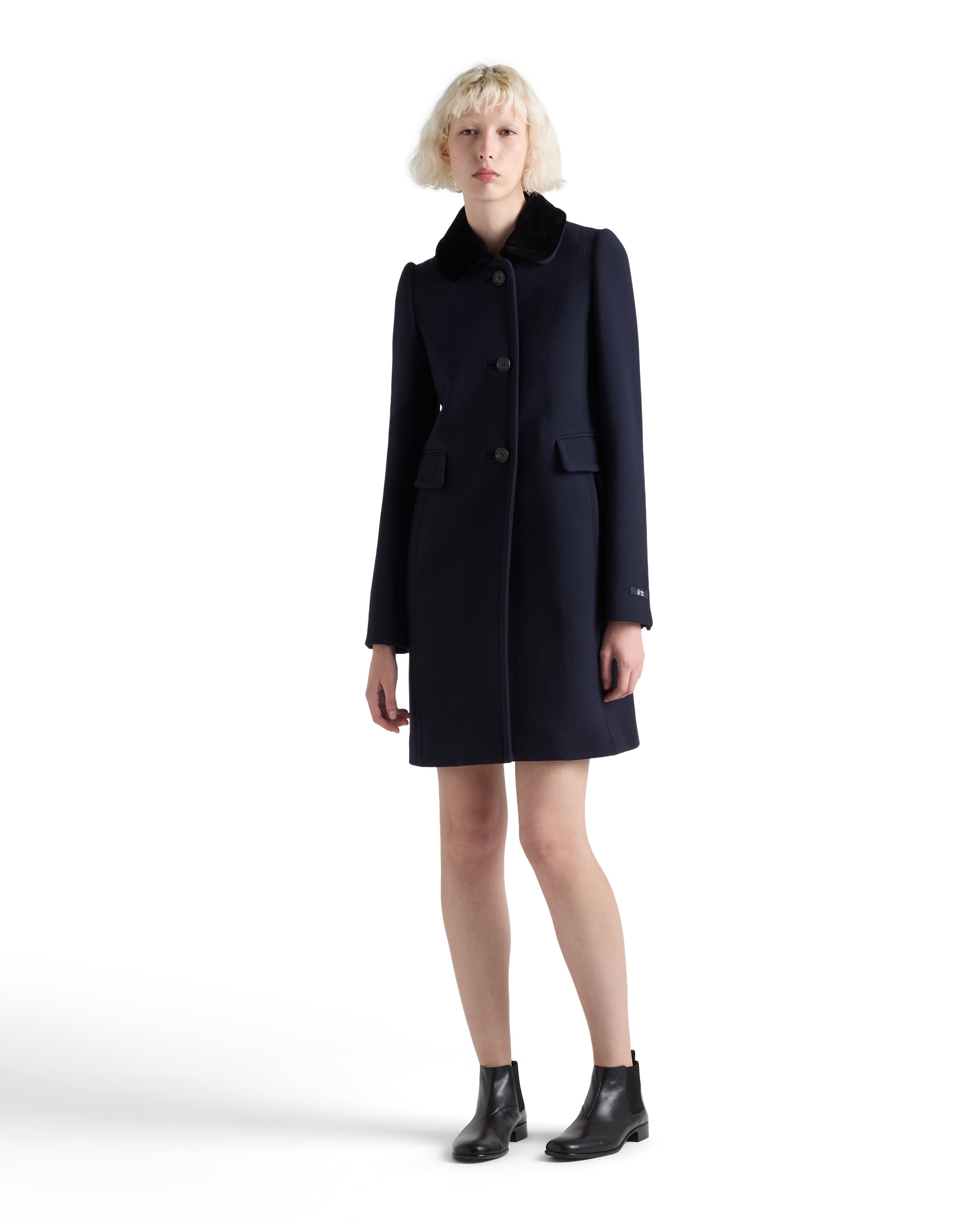 Prada Detachable Collar Single-breasted Coat In Blue