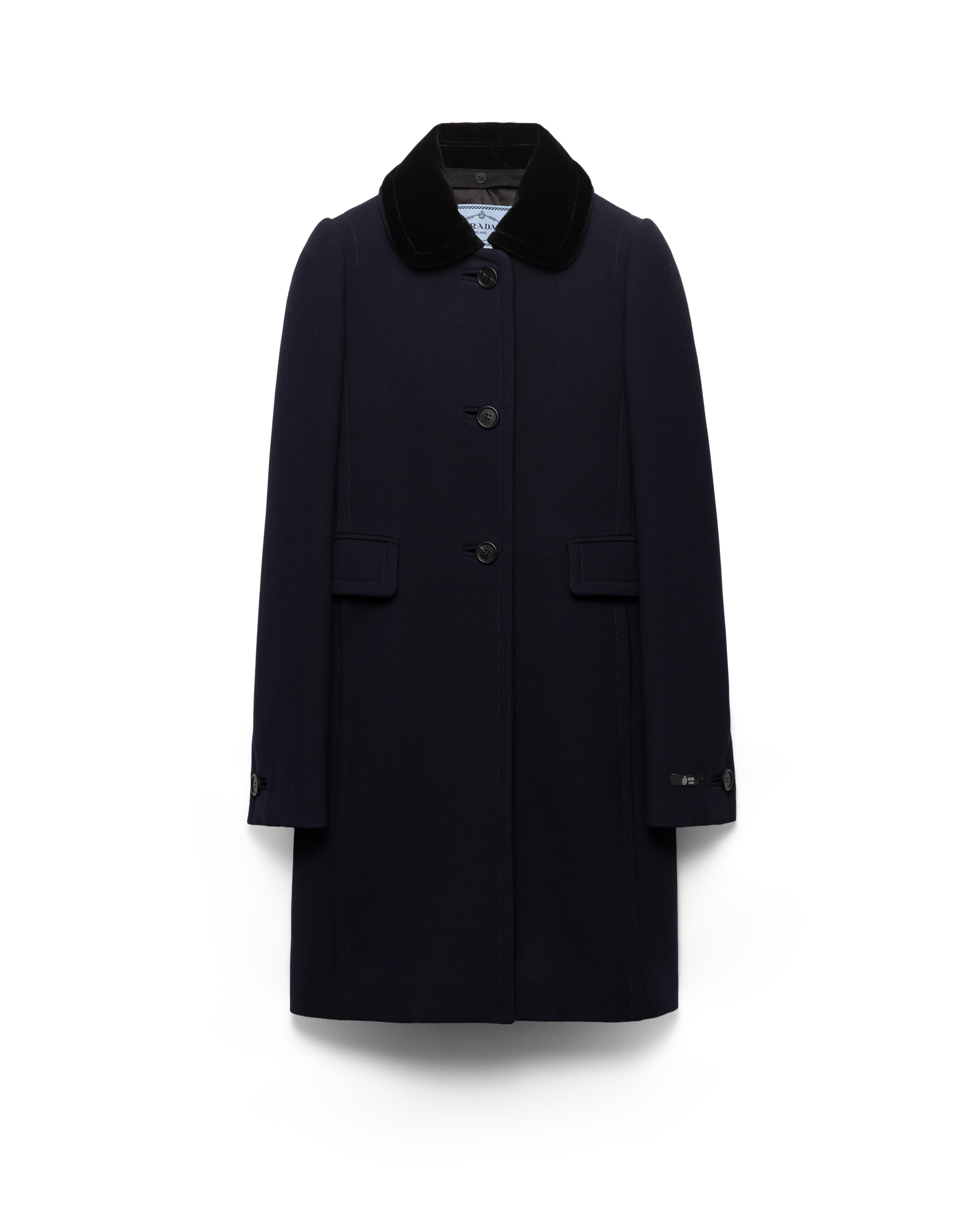 Prada Detachable Collar Single-breasted Coat In Blue