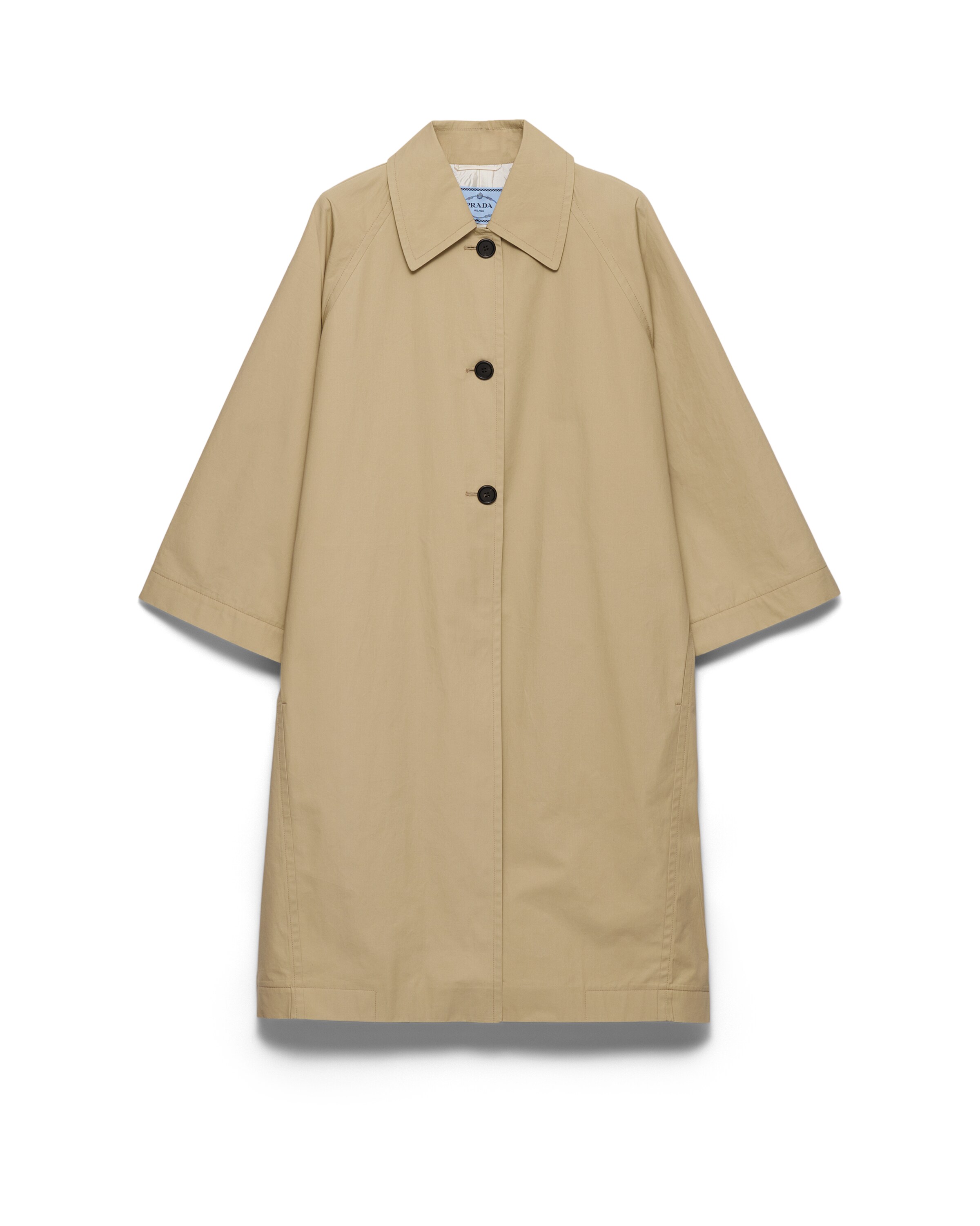 Prada Manteau Droit En Toile De Coton, Femme, Kaki, Taille 44