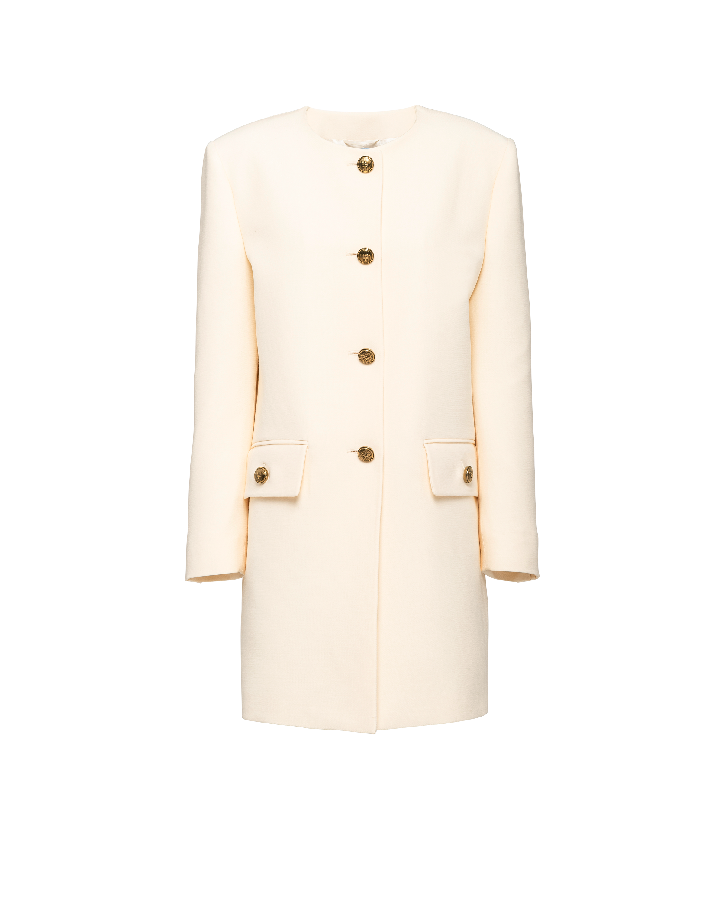 Prada Single-breasted Tricotine Coat In F0018 Naturale