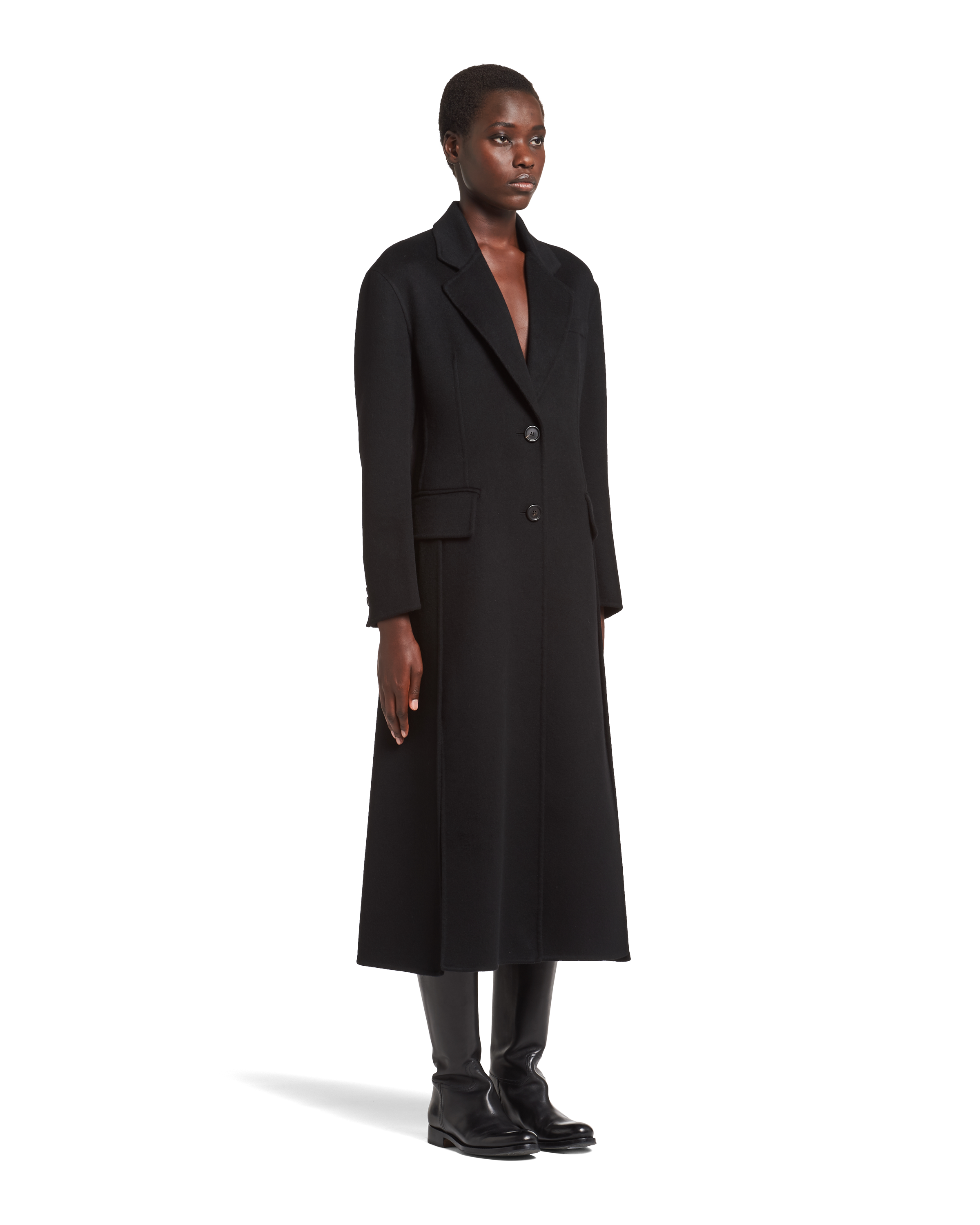 Black Single-breasted wool and cashmere coat | Prada