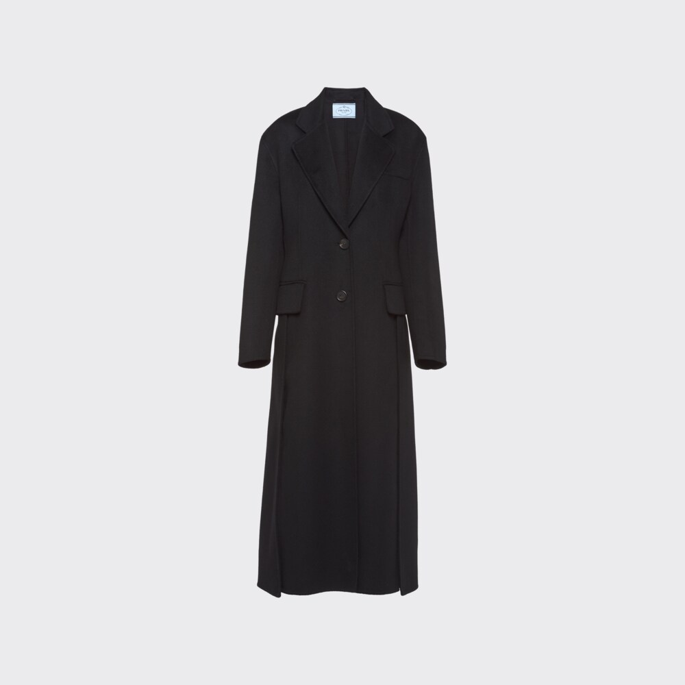 Black Single-breasted wool and cashmere coat | Prada