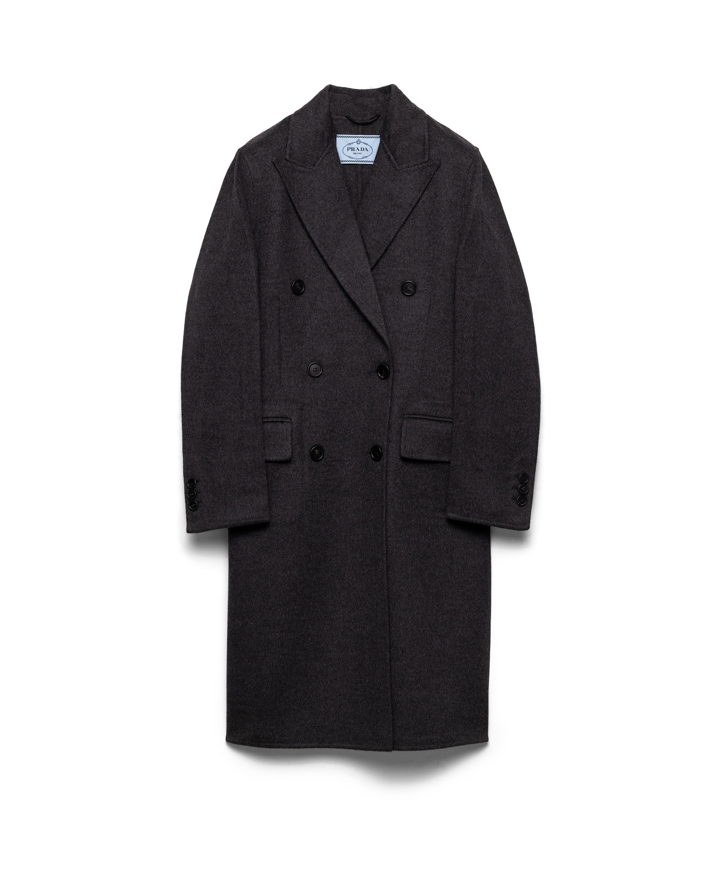 Prada Manteau Croisé En Cachemire Double Et Laine, Femme, Gris Ardoise, Taille 38