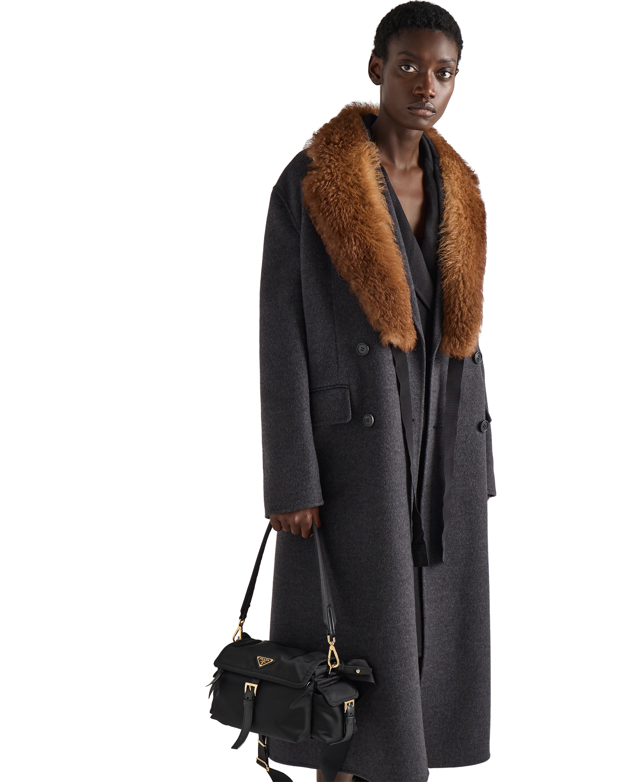Prada Double-breasted Coat In Gray