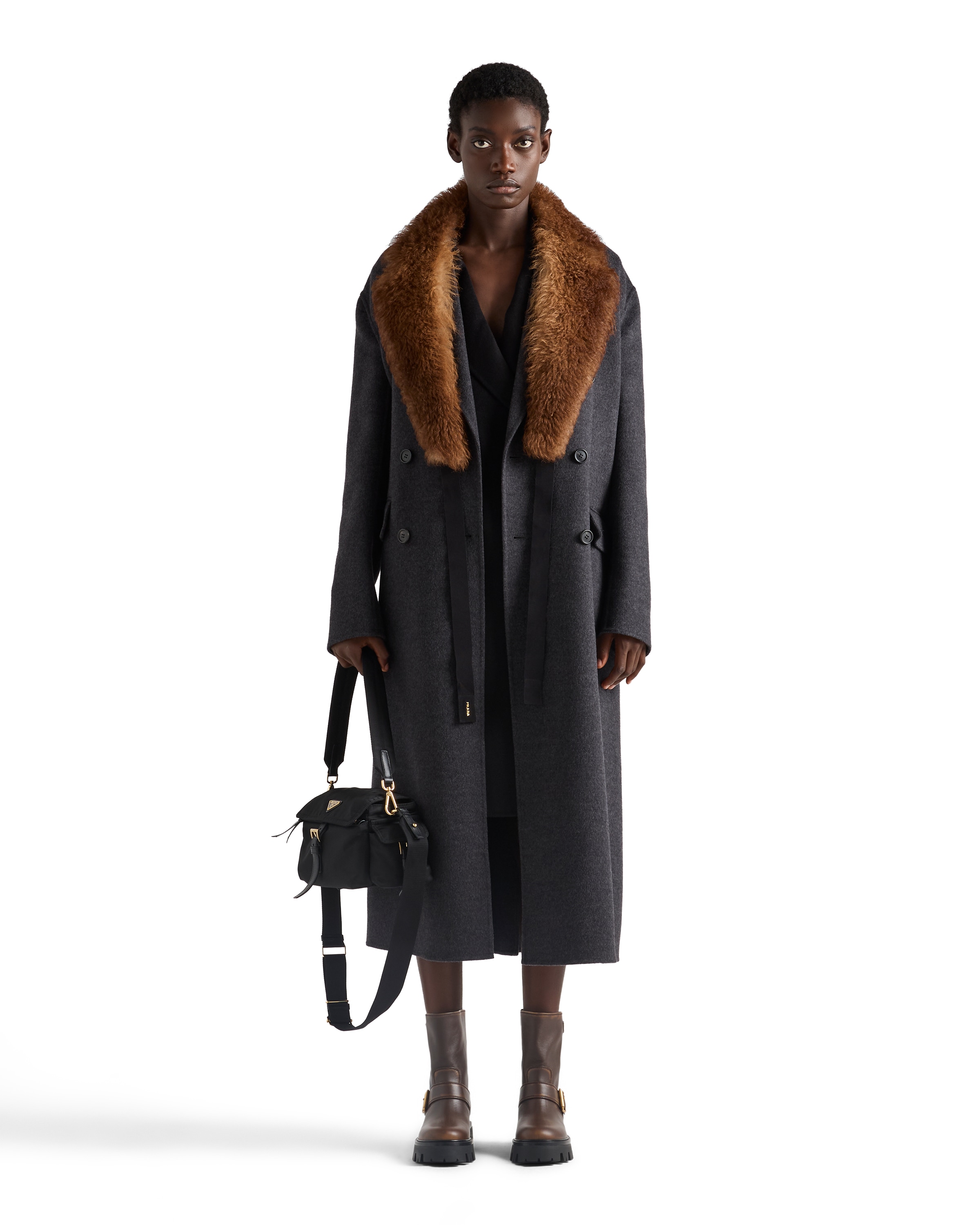 Prada Double-breasted Coat In Gray