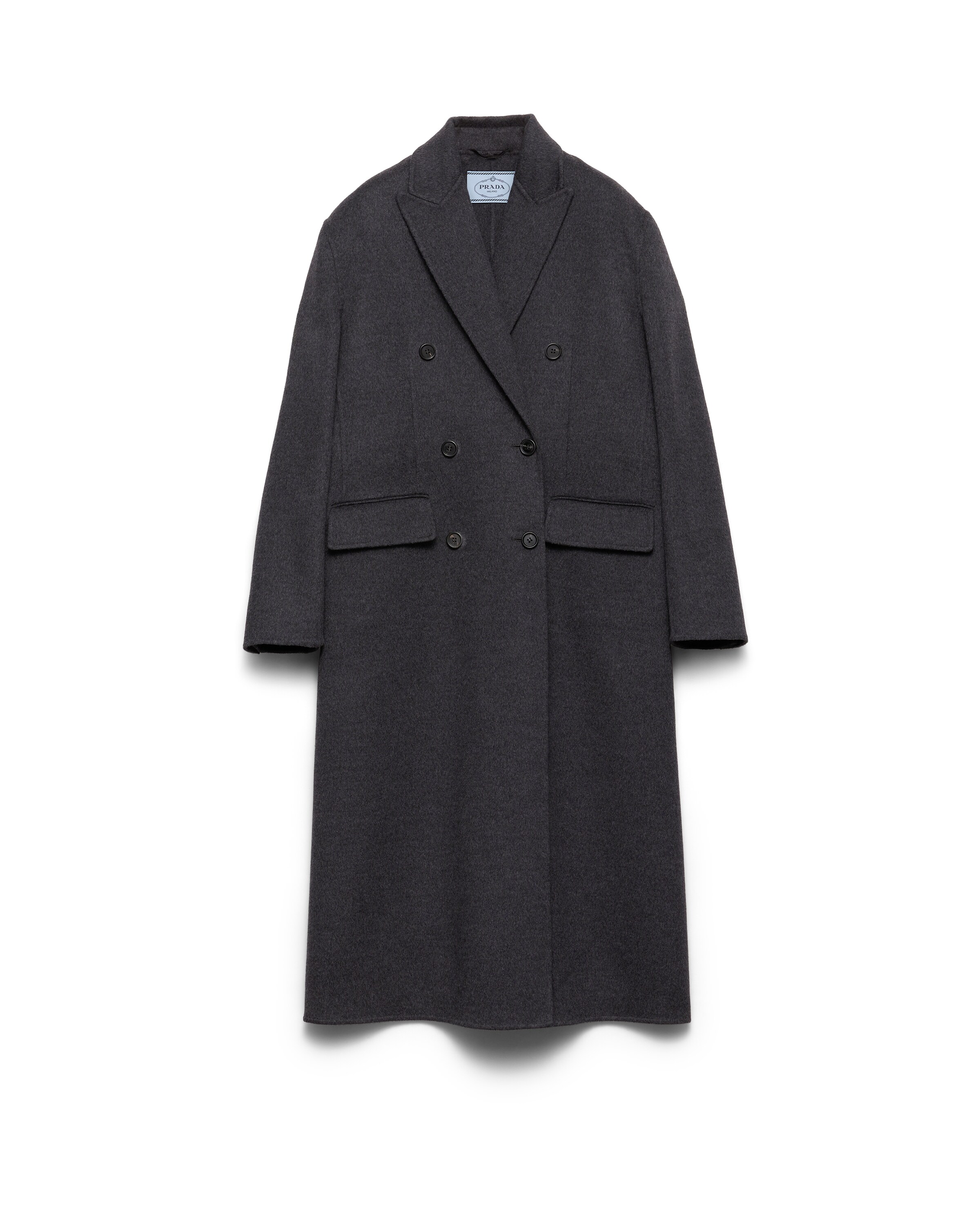 Prada Manteau Croisé En Cachemire Double Et Laine, Femme, Gris Ardoise, Taille 44