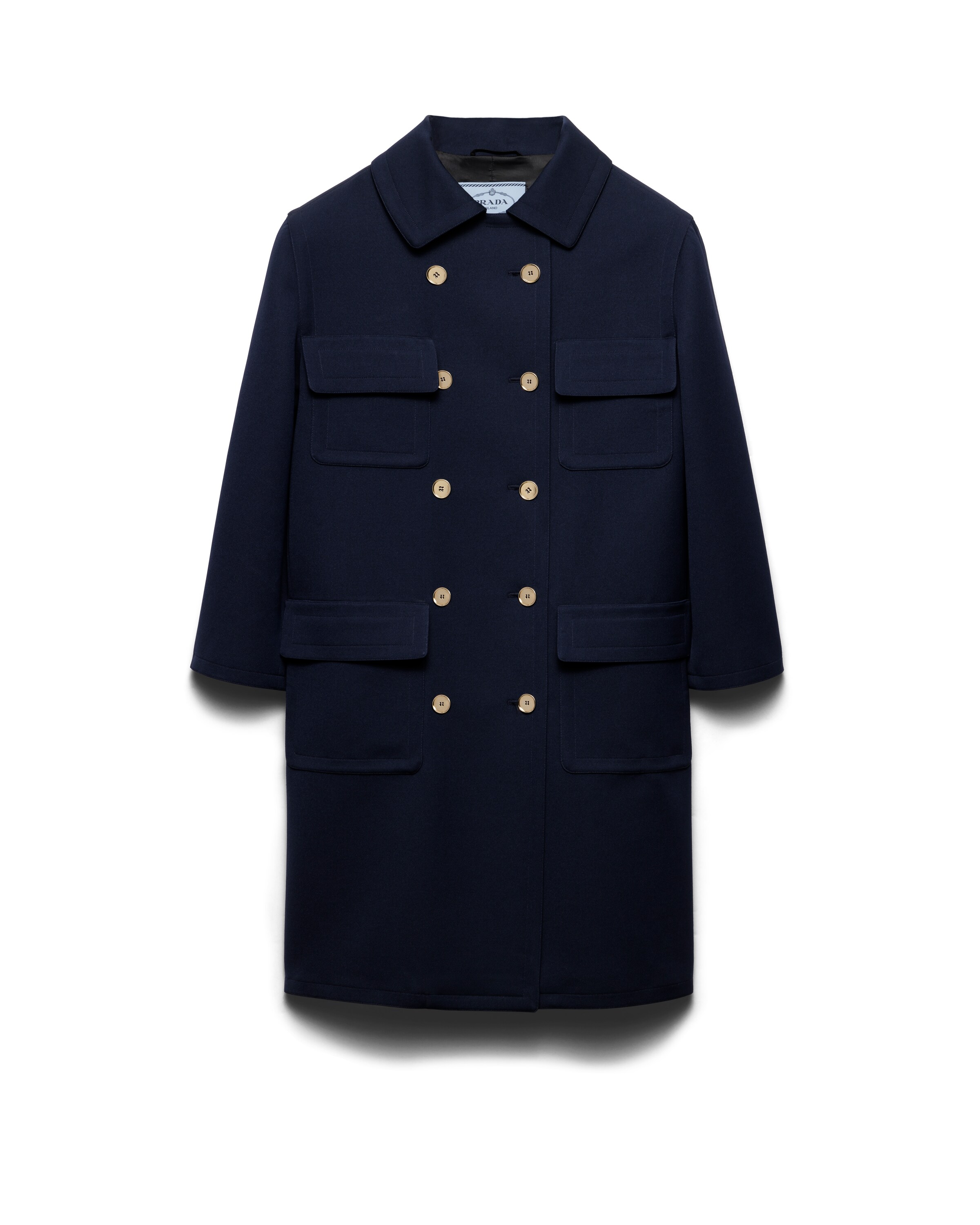 Prada Soprabito Doppiopetto In Tricotina Tec, Donna, Blu, Taglia 44