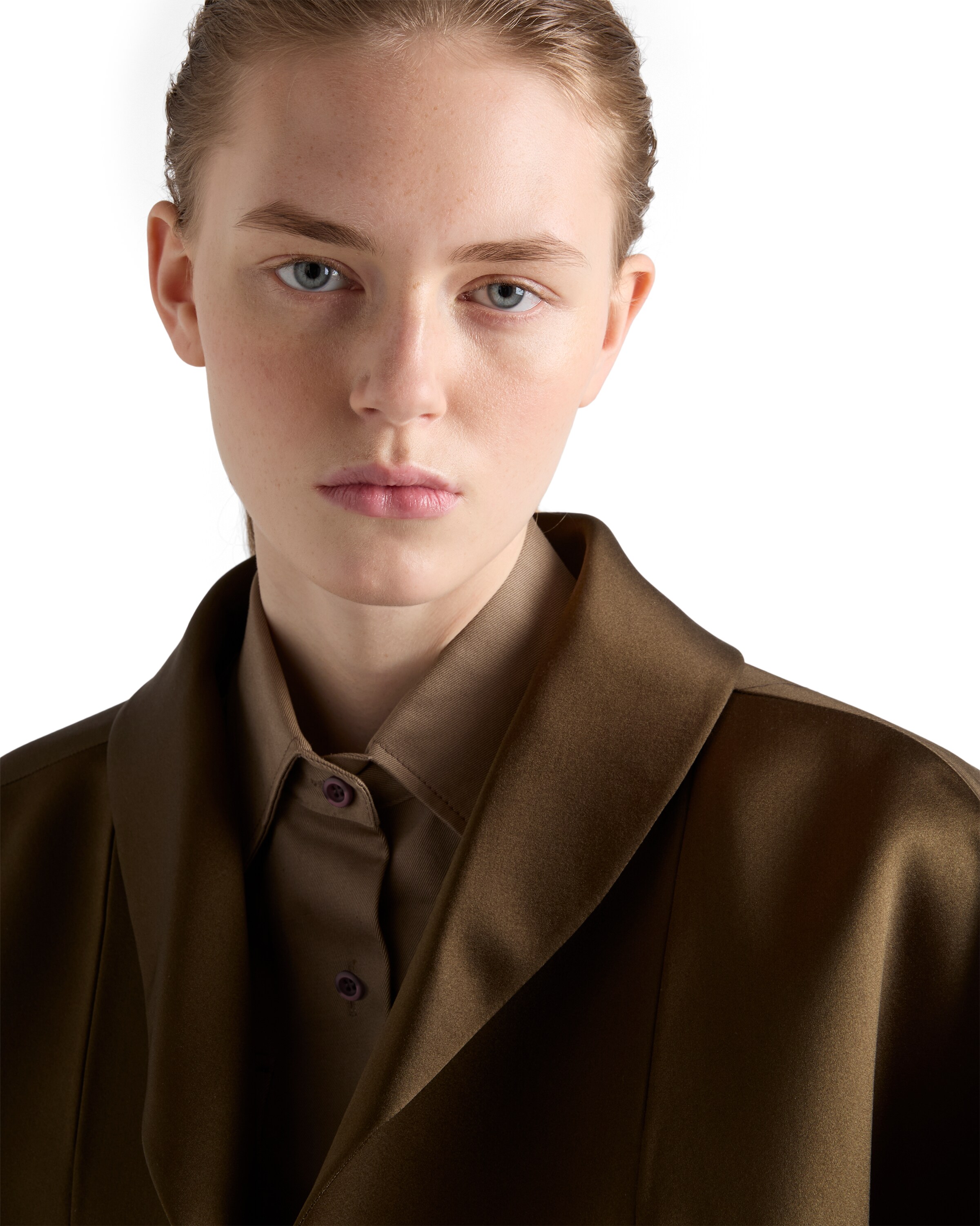 Prada Silk Open Overcoat In Brown