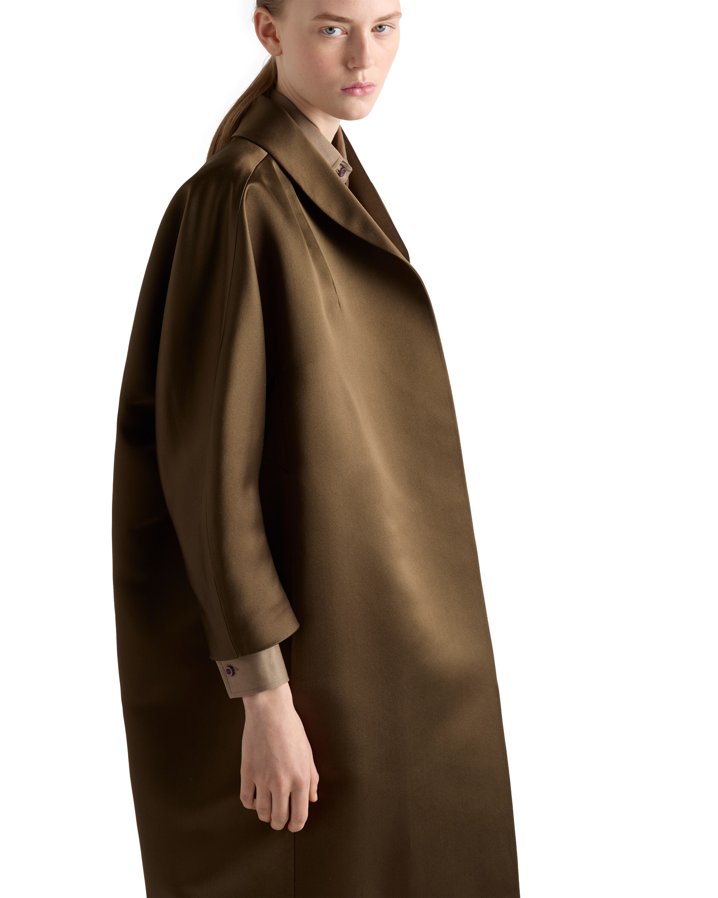 Prada Silk Open Overcoat In Brown