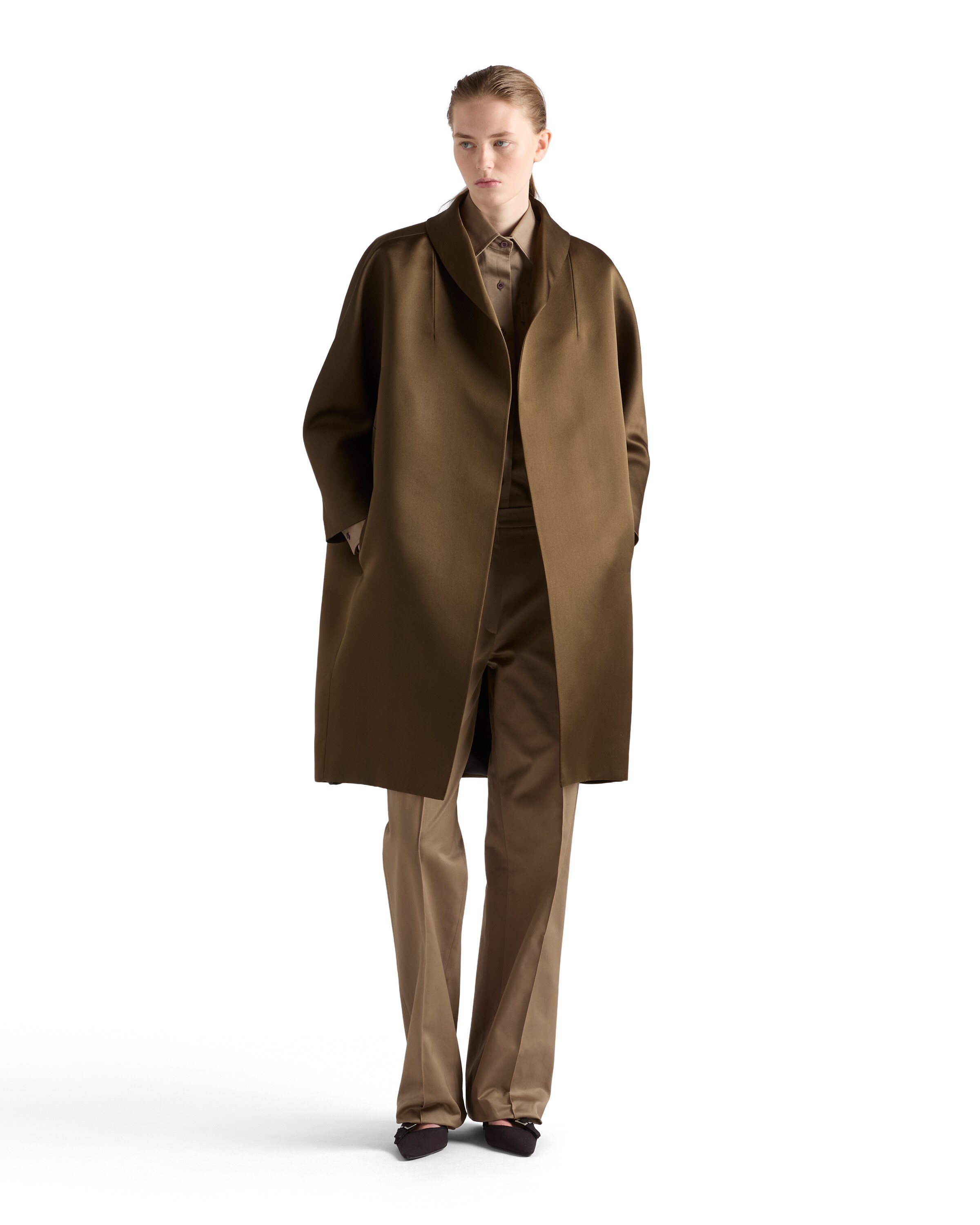 Prada Silk Open Overcoat In Brown