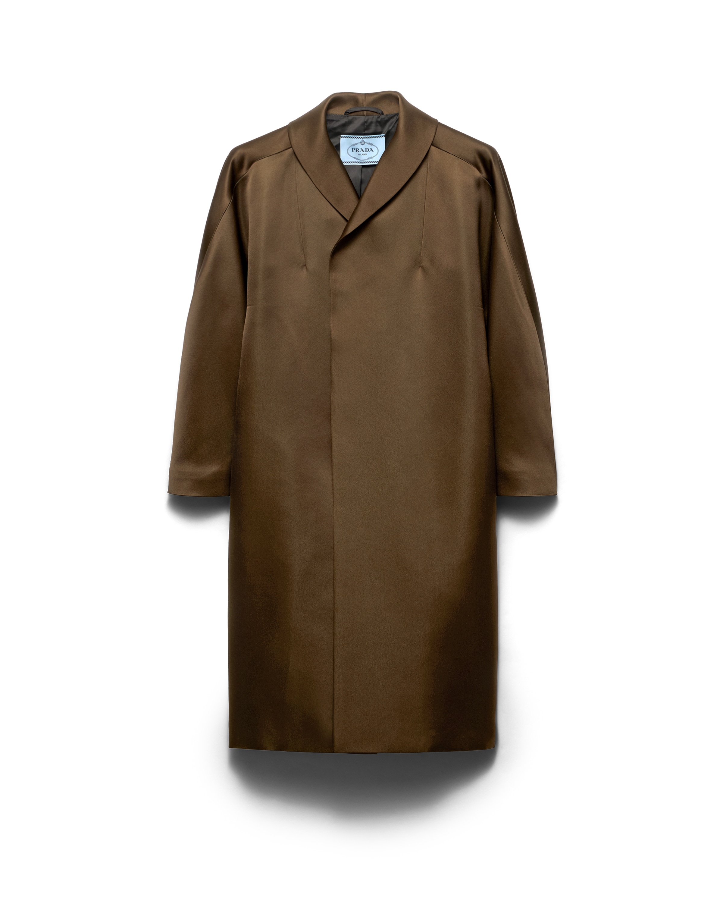 Prada Silk Open Overcoat In Brown