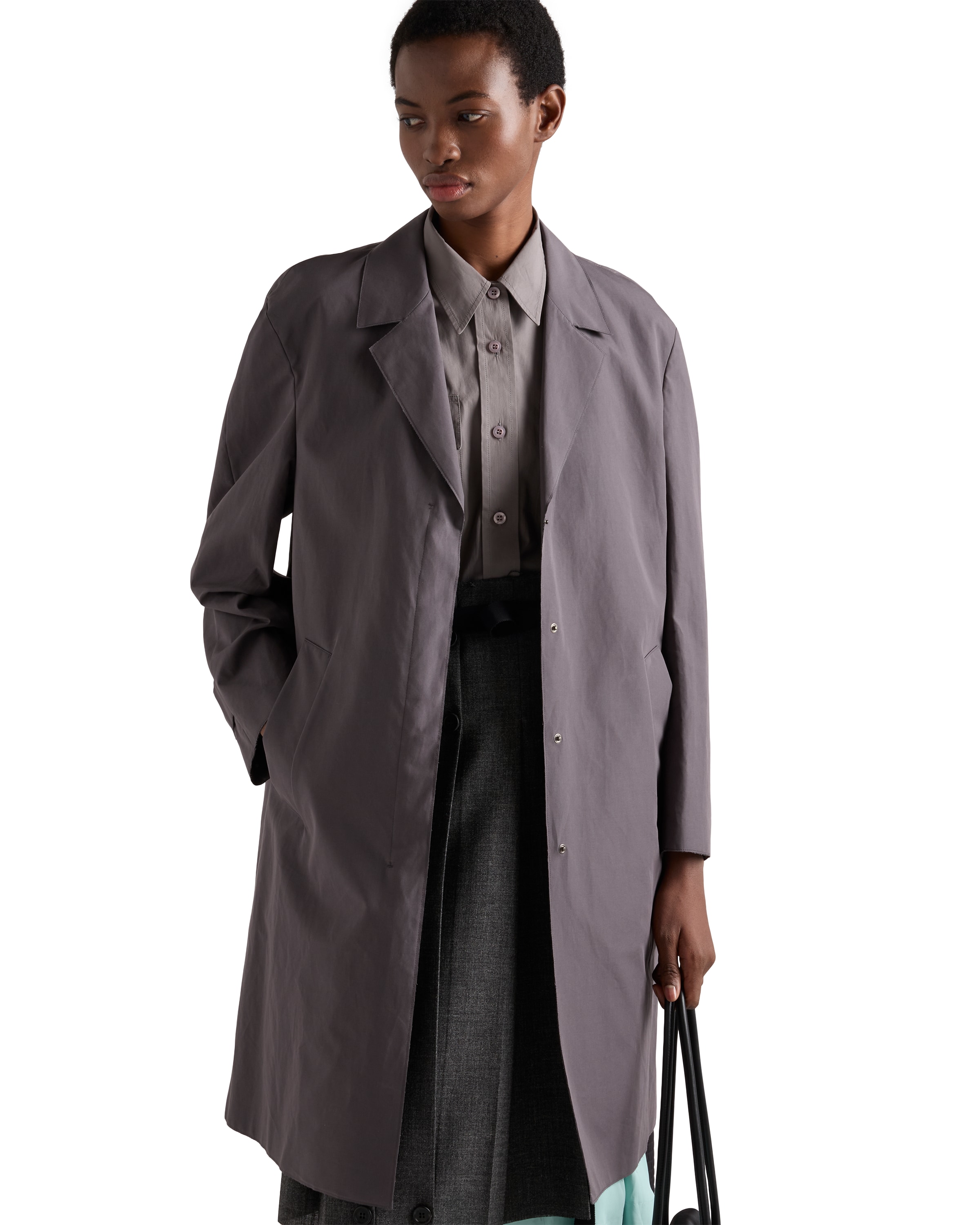 Prada Single-breasted Double Poplin Coat In Gray