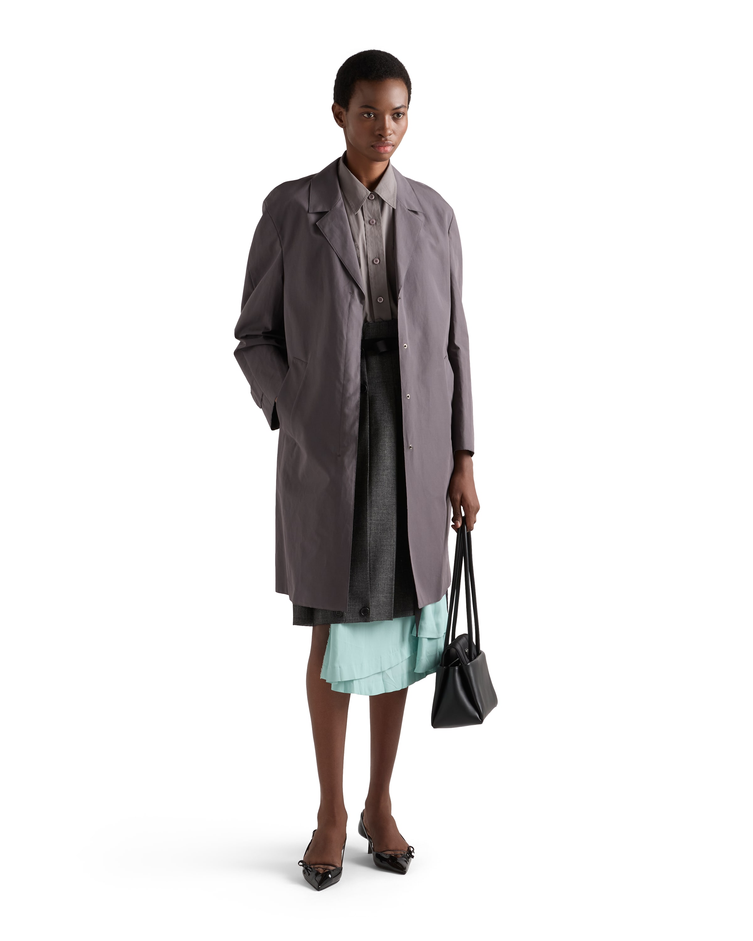 Prada Single-breasted Double Poplin Coat In Gray