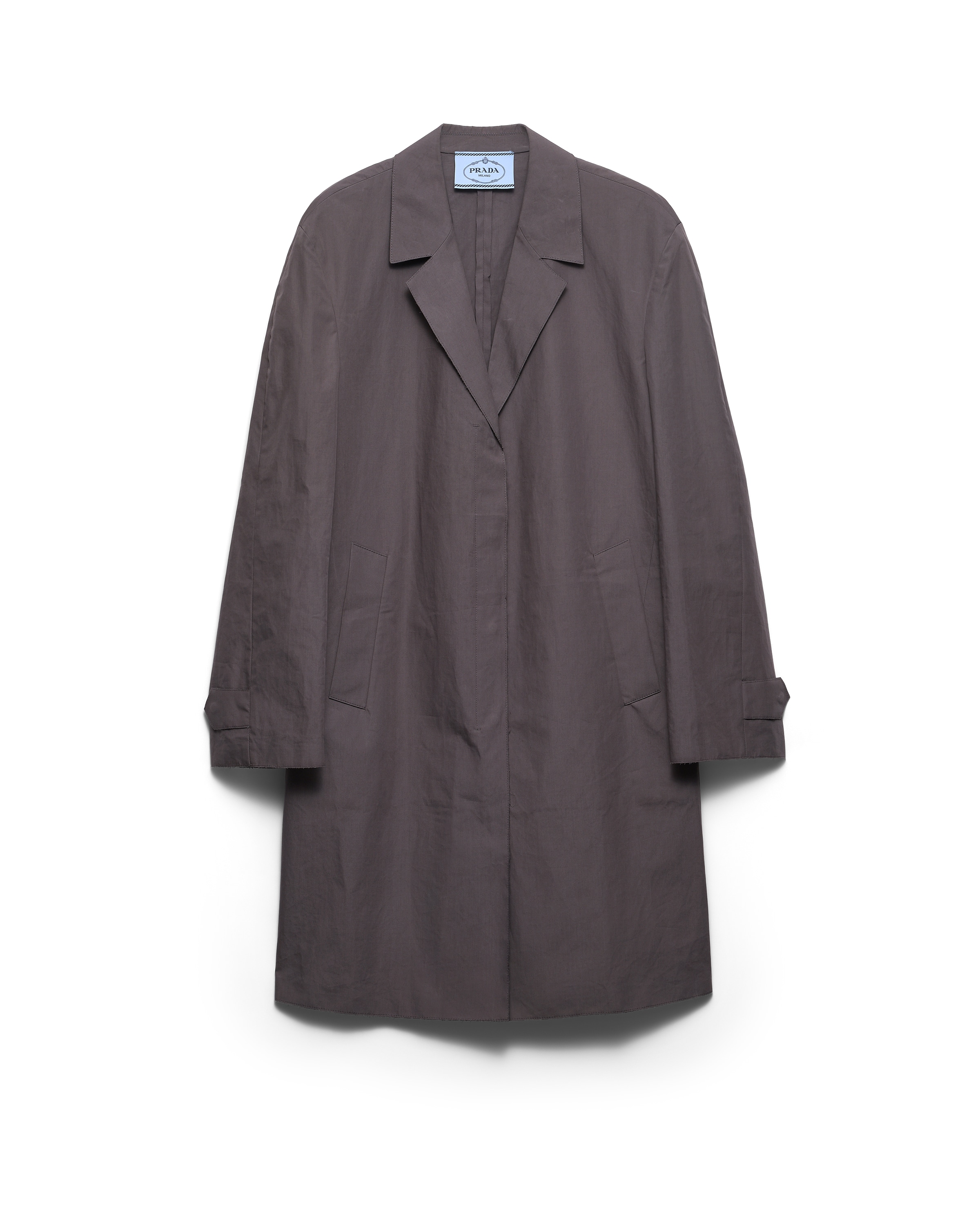Prada Single-breasted Double Poplin Coat In Gray