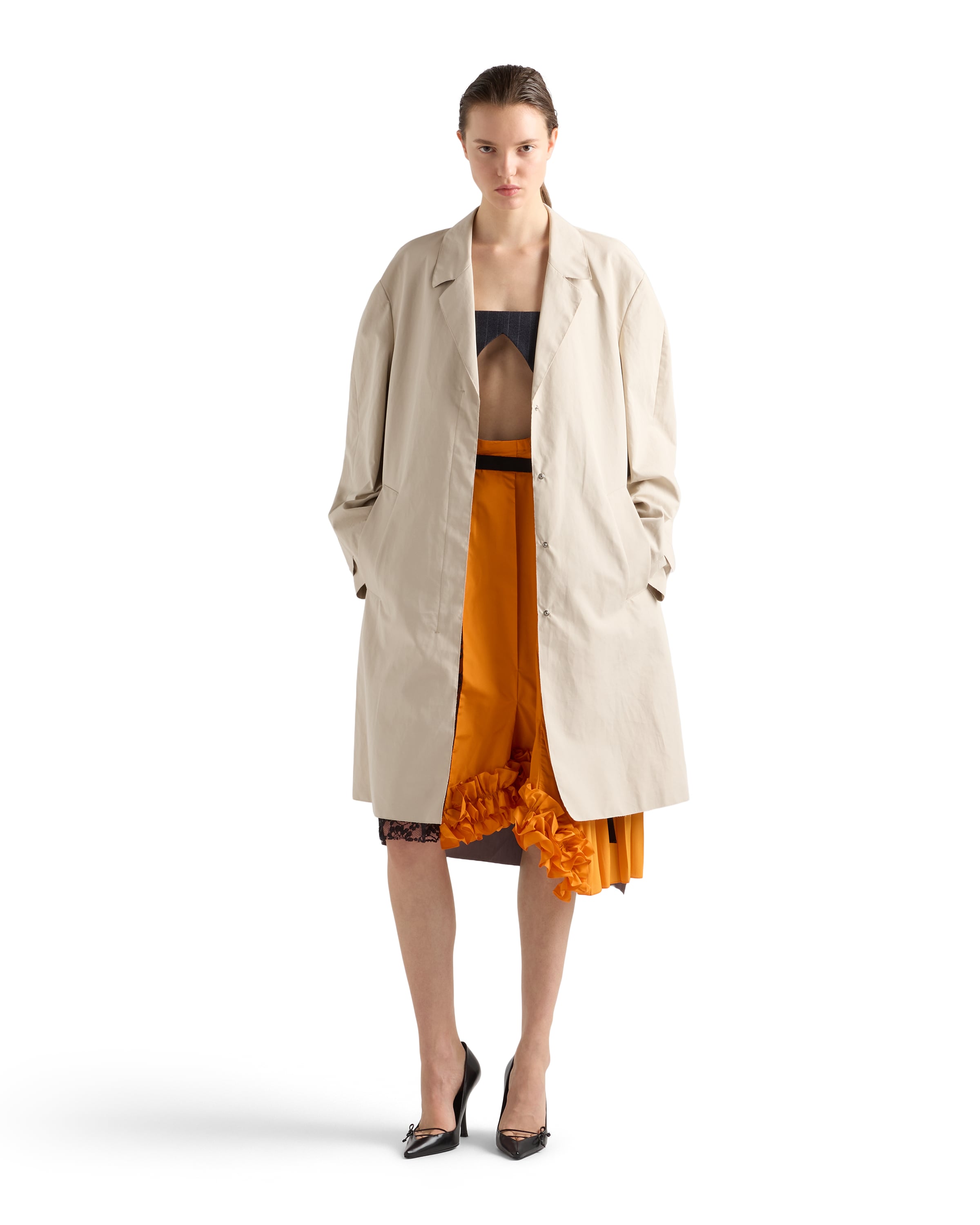 Prada Single-breasted Coat In Neutral