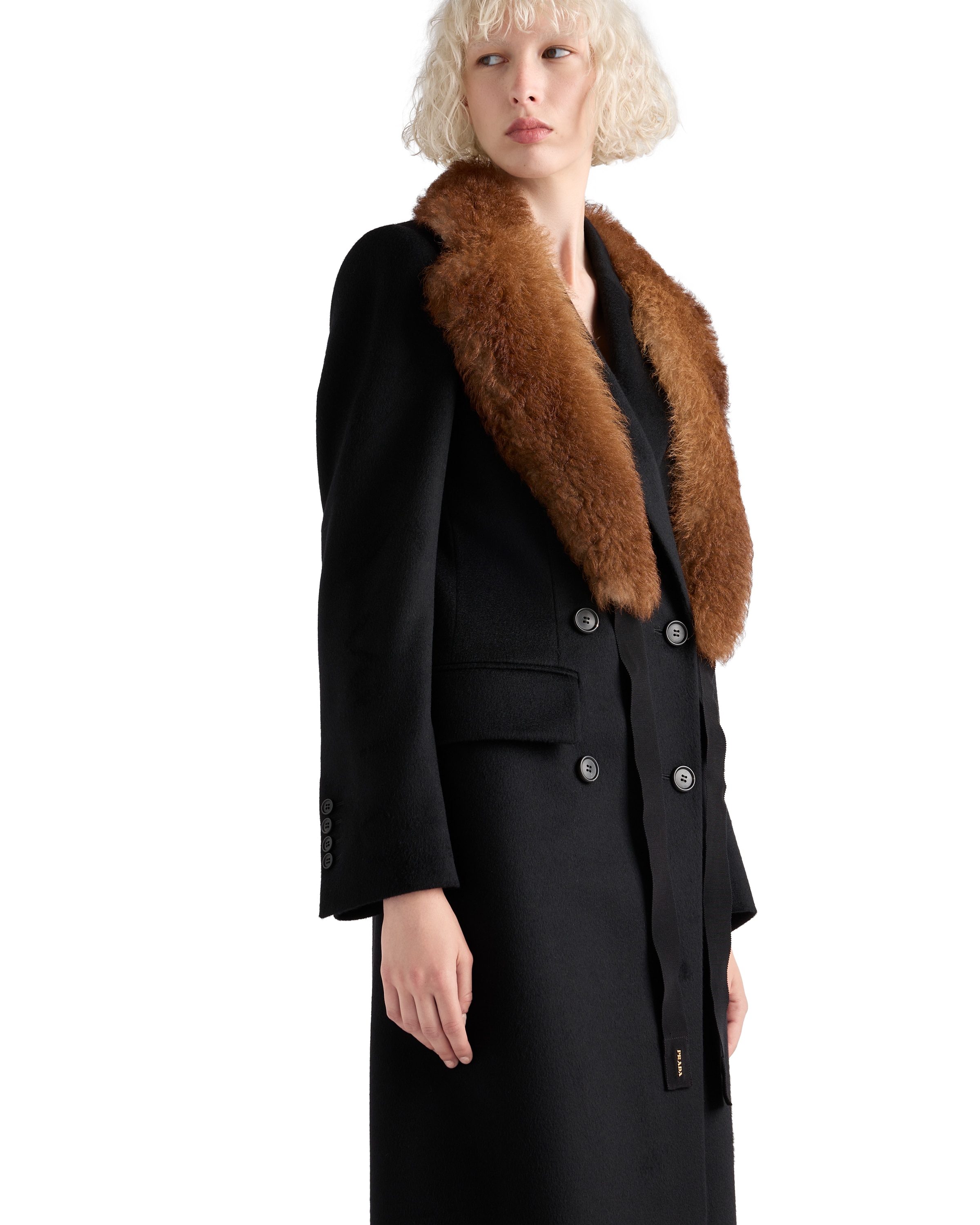 Prada Peak-lapels Coat In Black