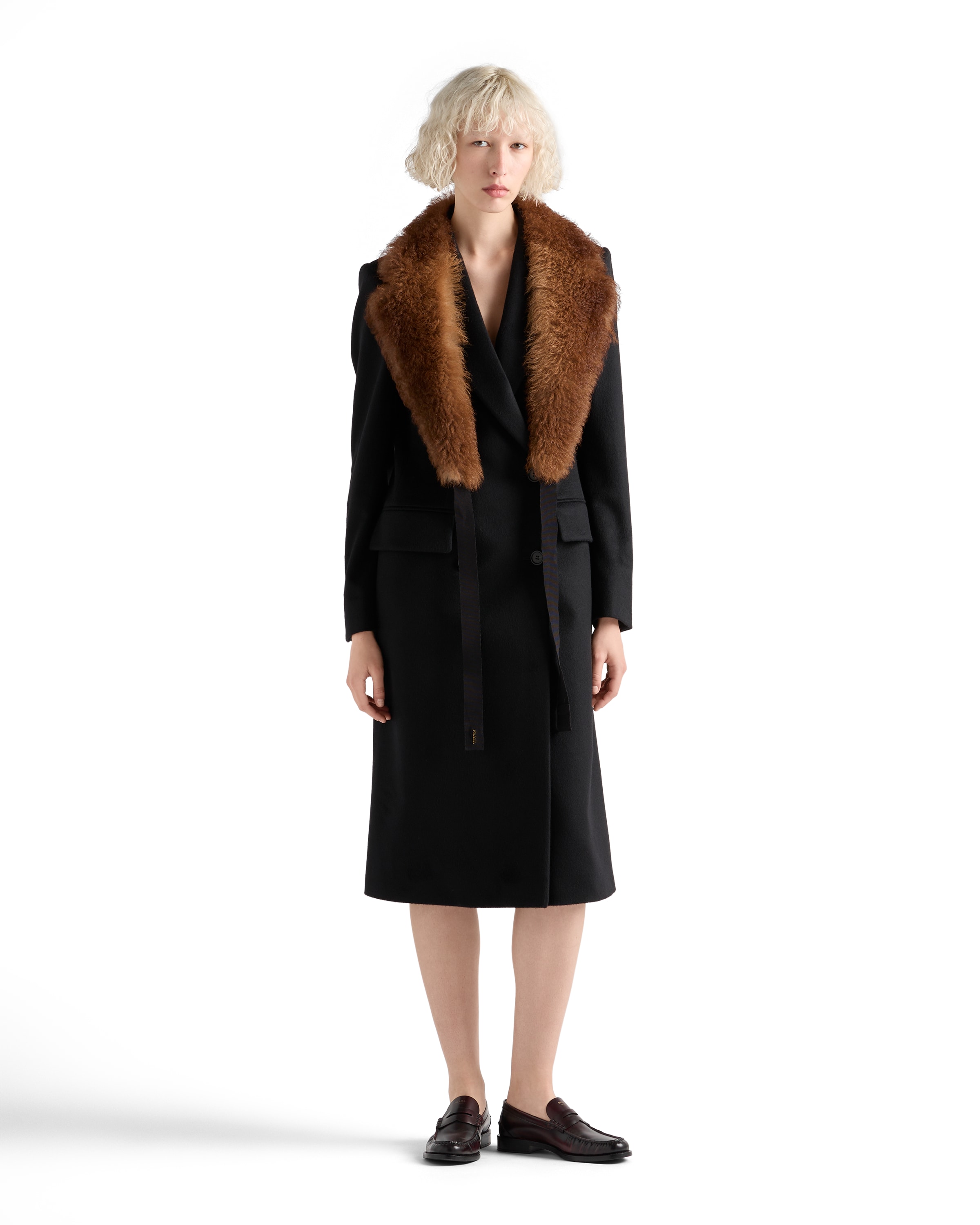 Prada Peak-lapels Coat In Black