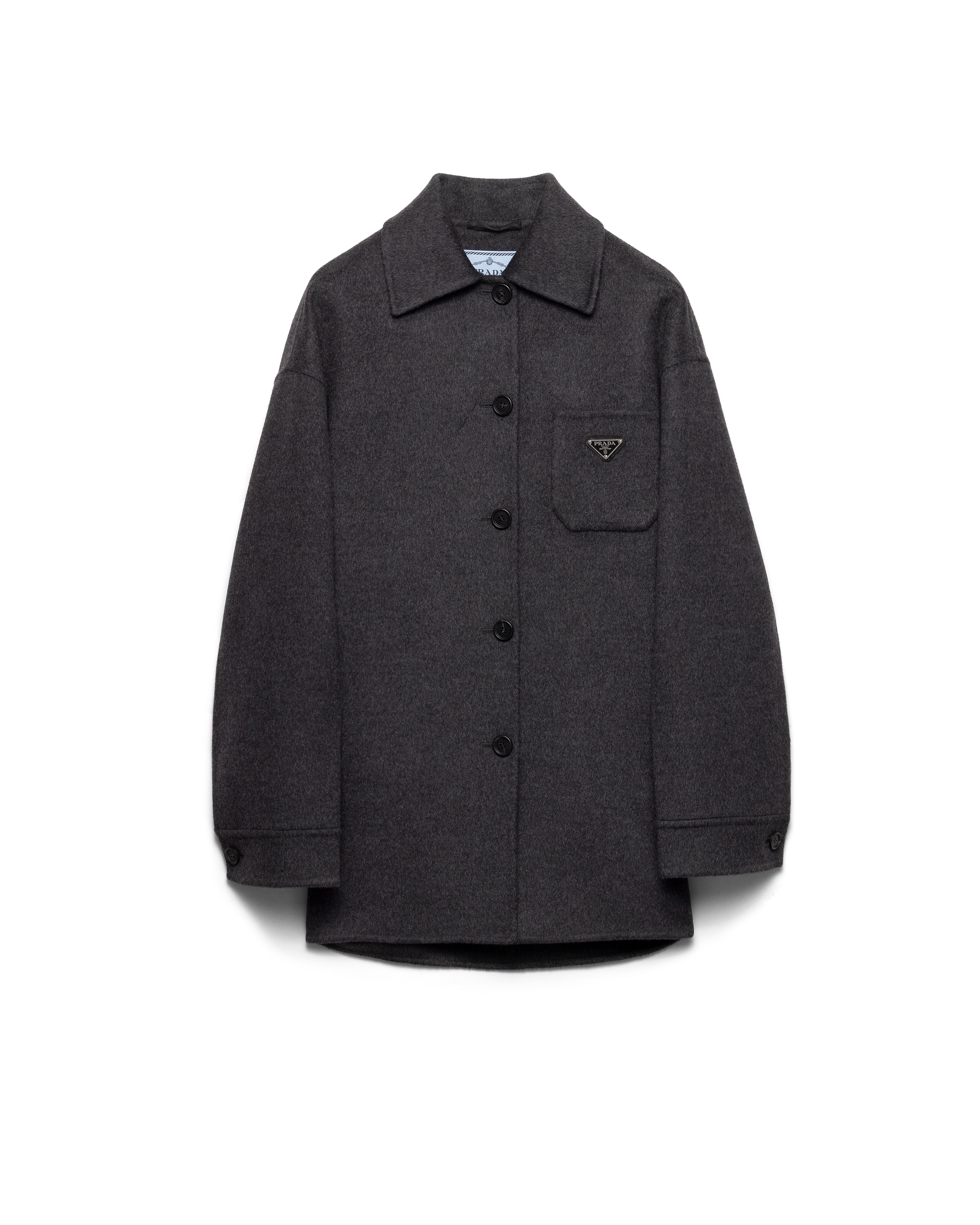 Prada Veste Caban Droite En Double Cashwool, Femme, Gris Ardoise, Taille 44