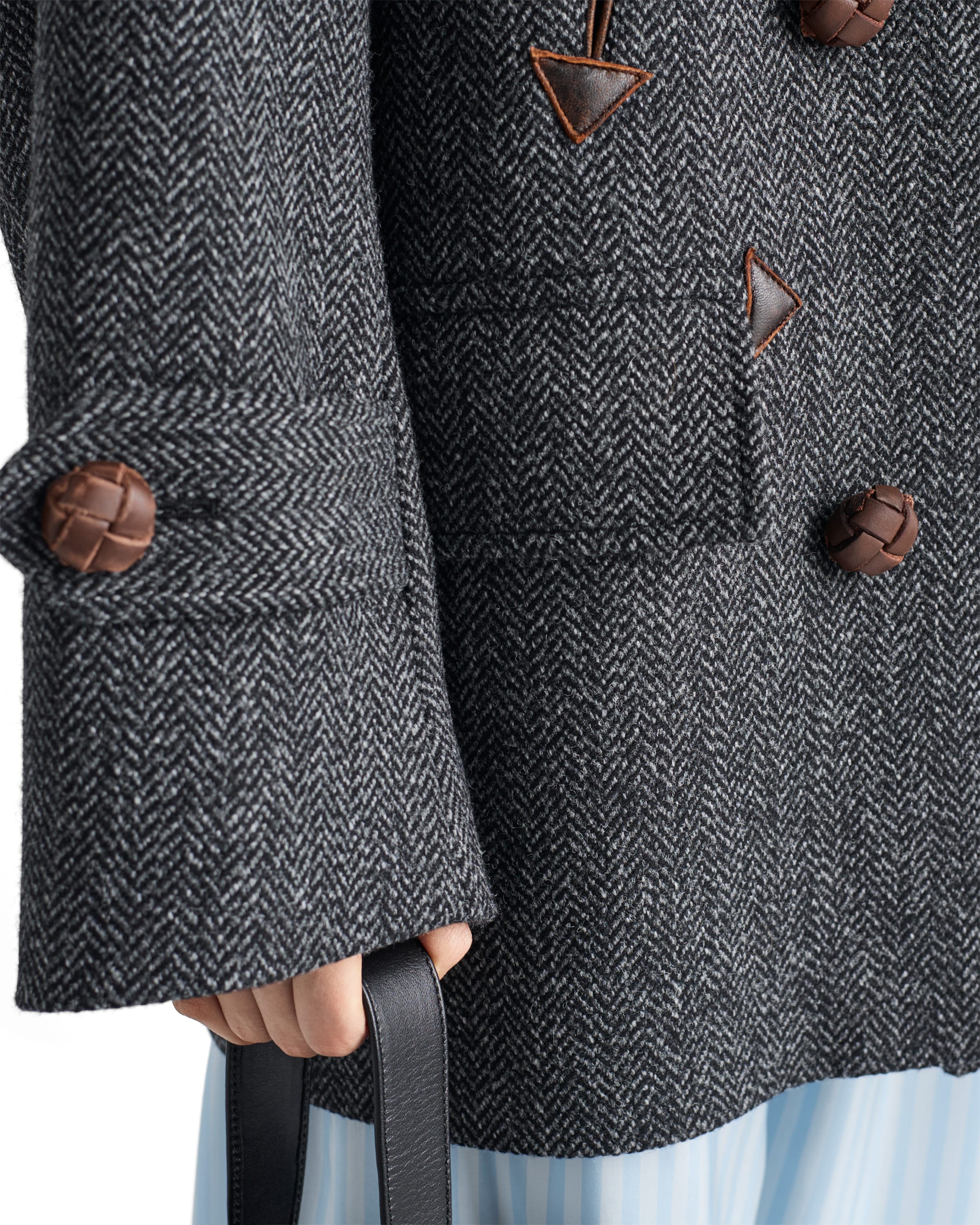 Prada Herringbone Shearling-collar Double-breasted Coat
