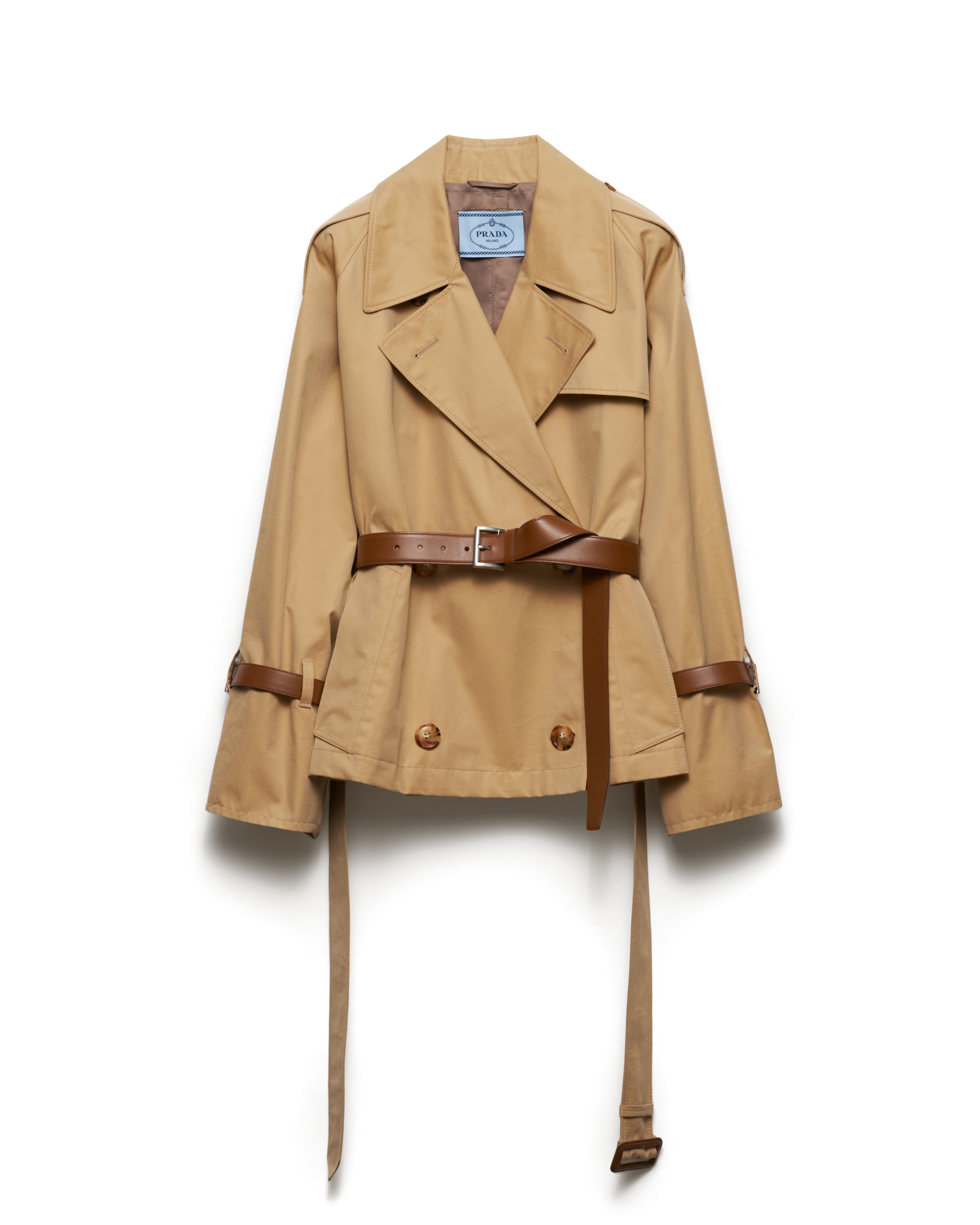 Prada Trench Corto In Twill Di Cotone, Donna, Miele, Taglia 42