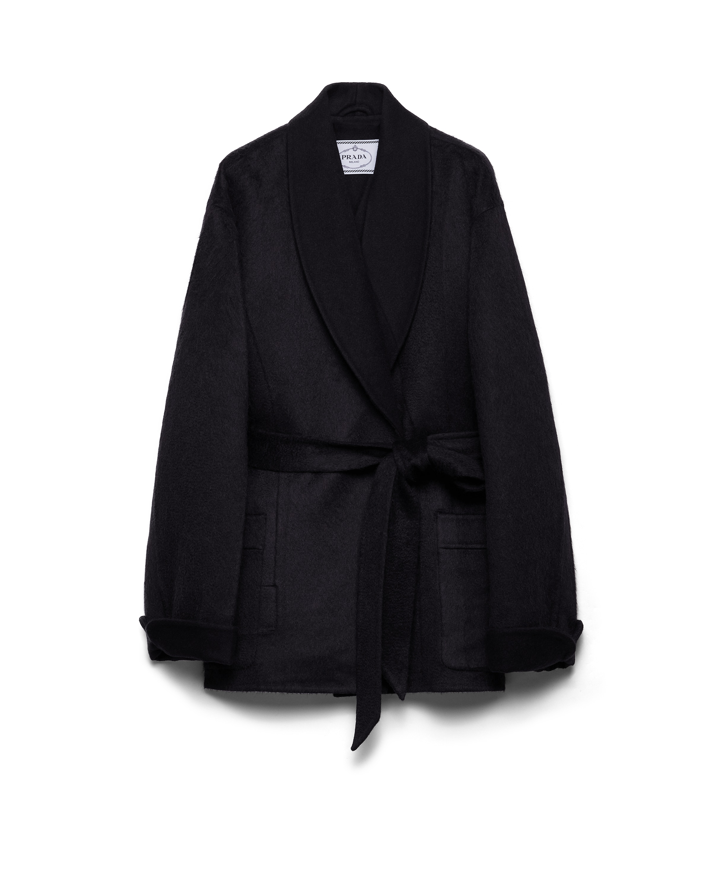 Prada Veste Caban Droite En Double Velours, Femme, Bleu, Taille 42
