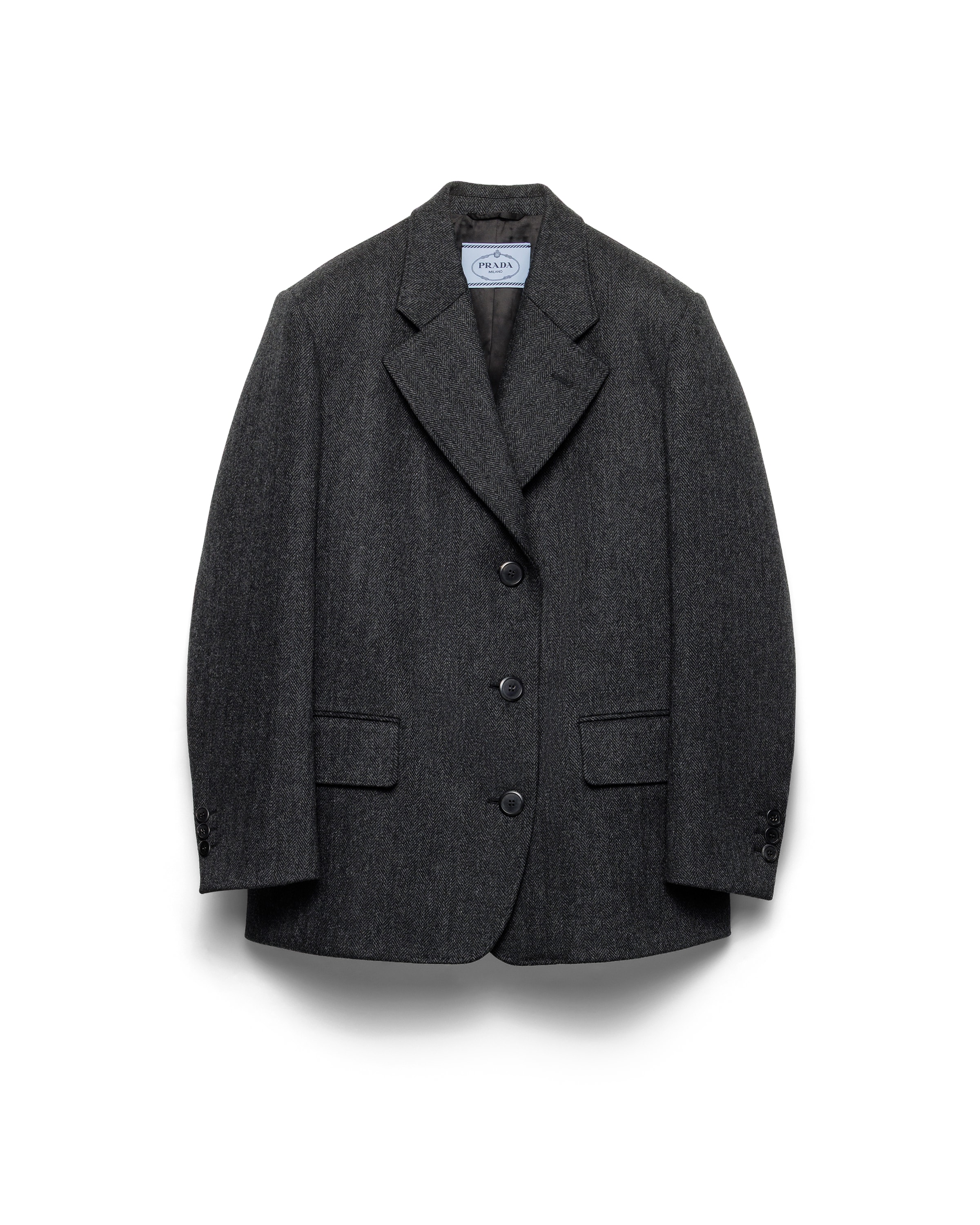 Prada Veste Droite Caban À Chevrons, Femme, Gris Anthracite, Taille 36