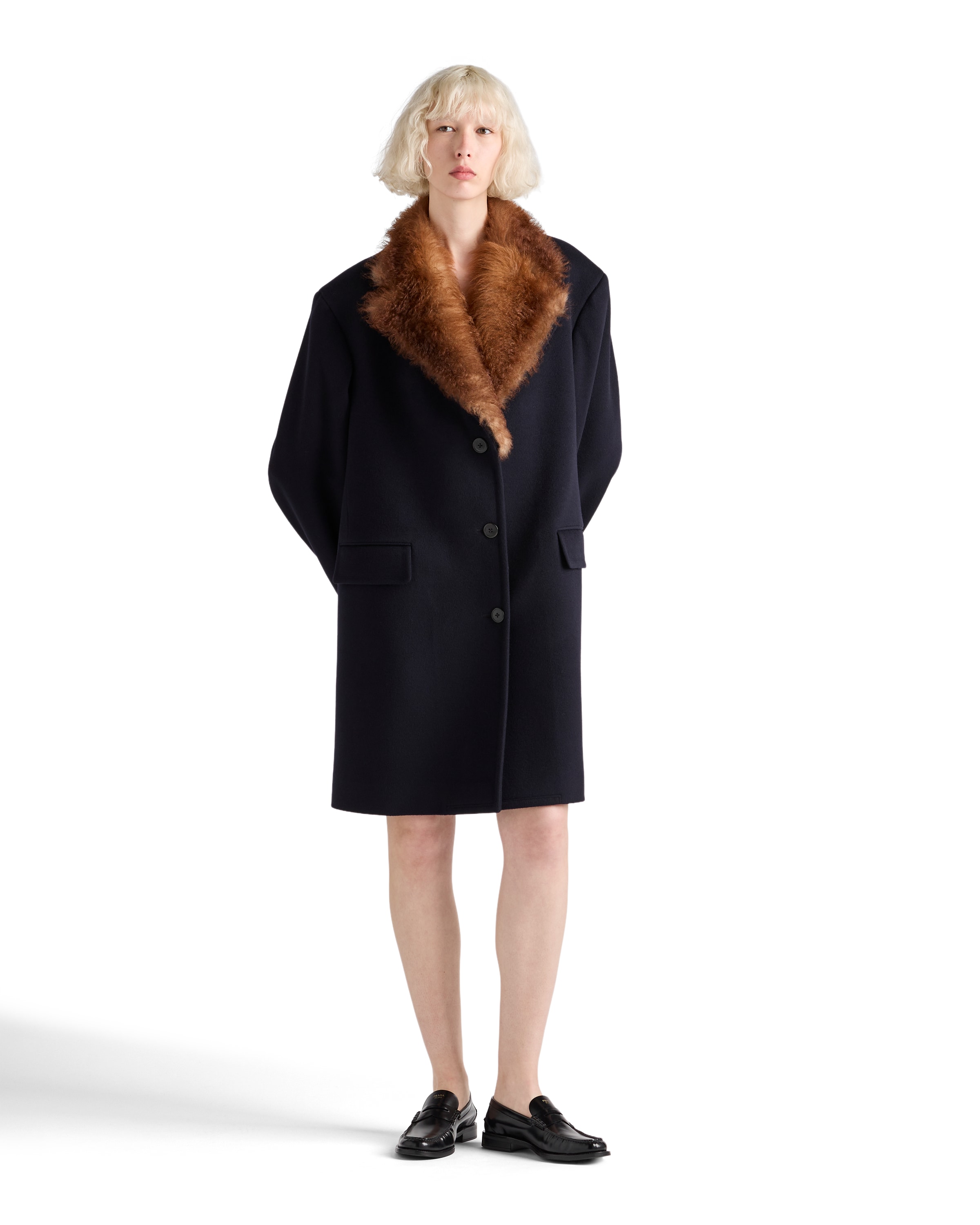 Prada Women's Single-breasted Cloth Coat In Blue