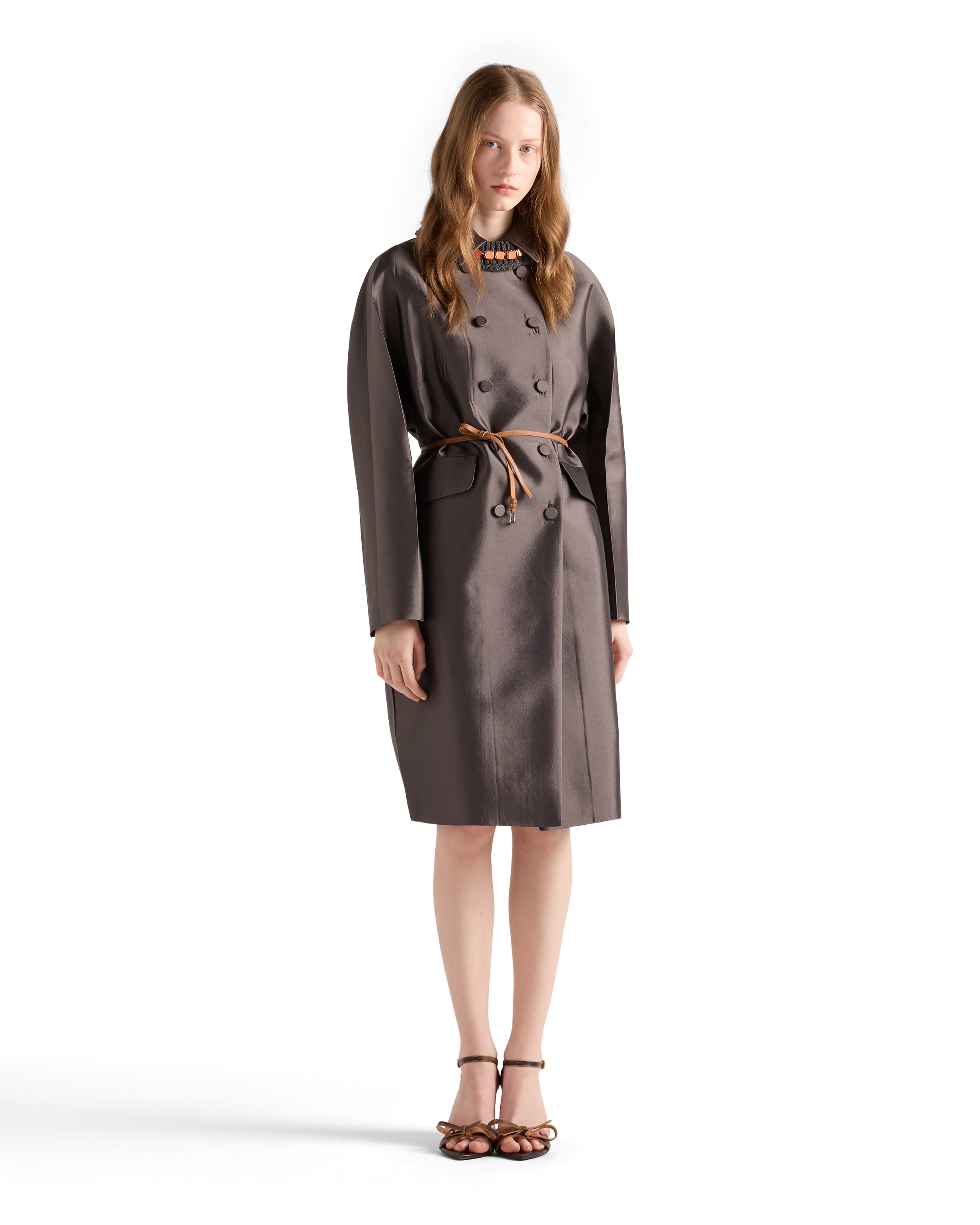 Prada Double-breasted Wool And Silk Coat In Brown
