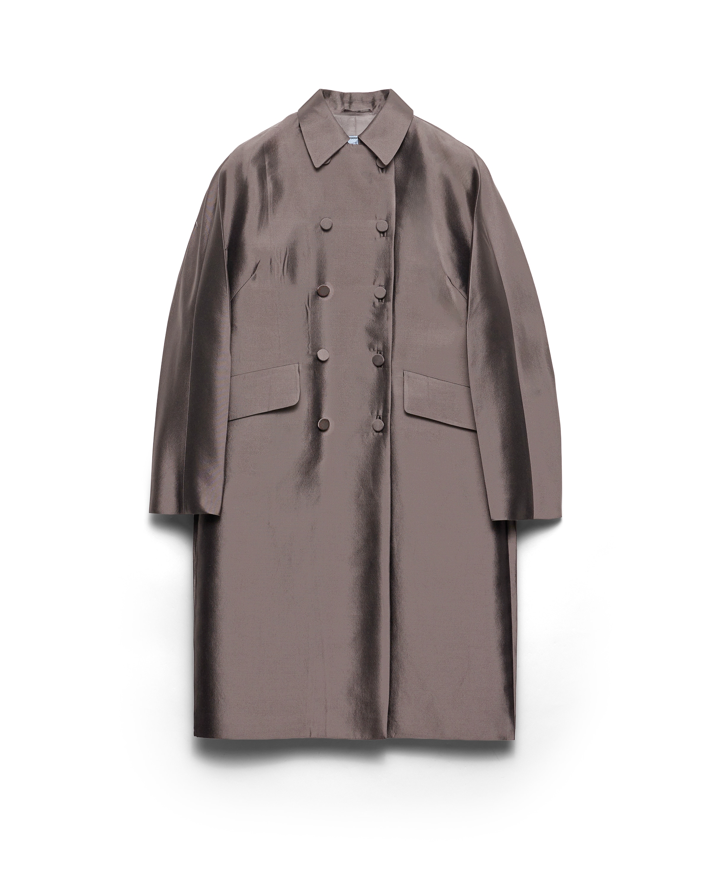 Prada Abrigo De Lana Y Seda De Botonadura Doble, Mujer, Gris, Talla 38