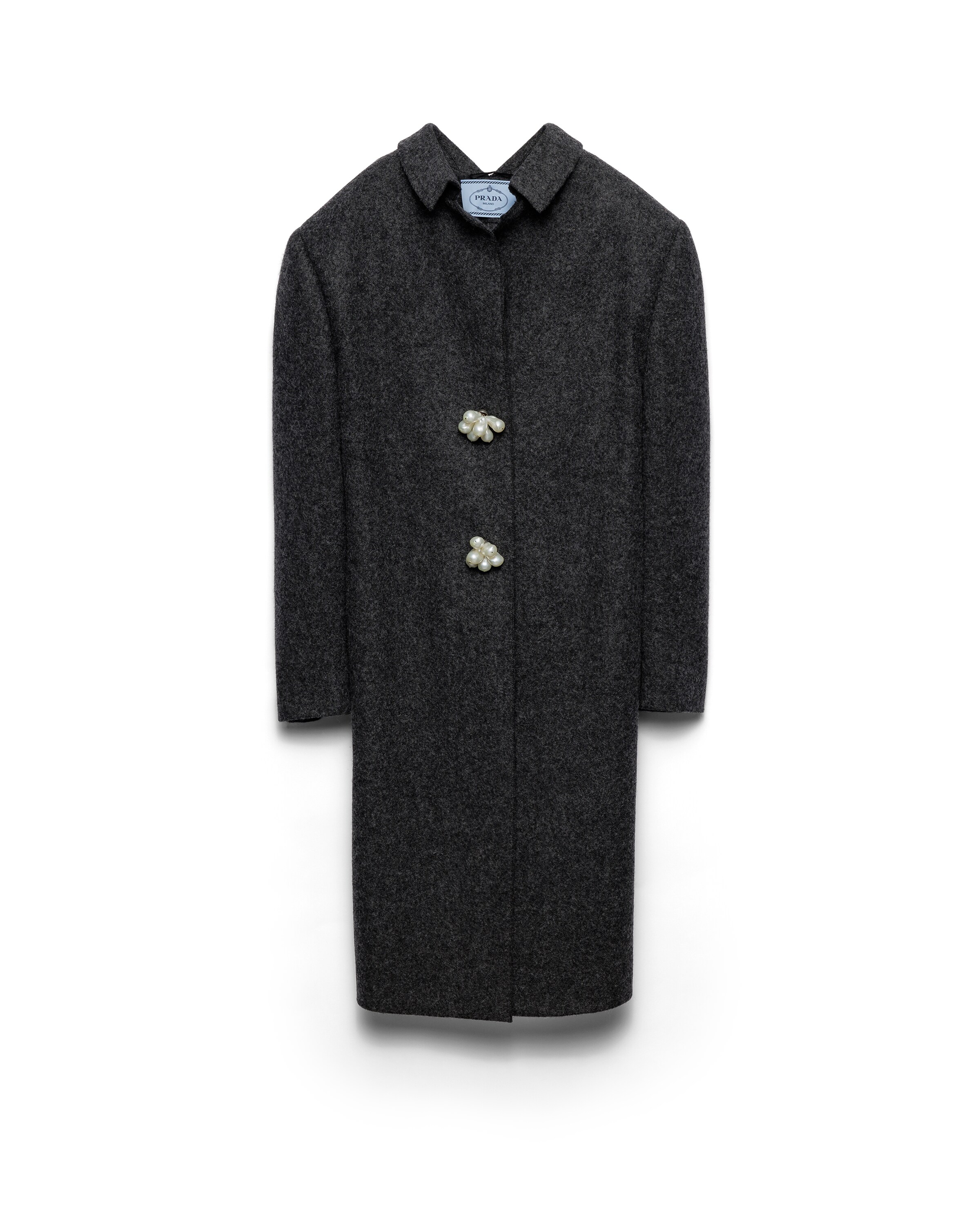 Prada Manteau En Laine Shetland F.5 Avec Boutons Bijoux, Femme, Gris Ardoise, Taille 40