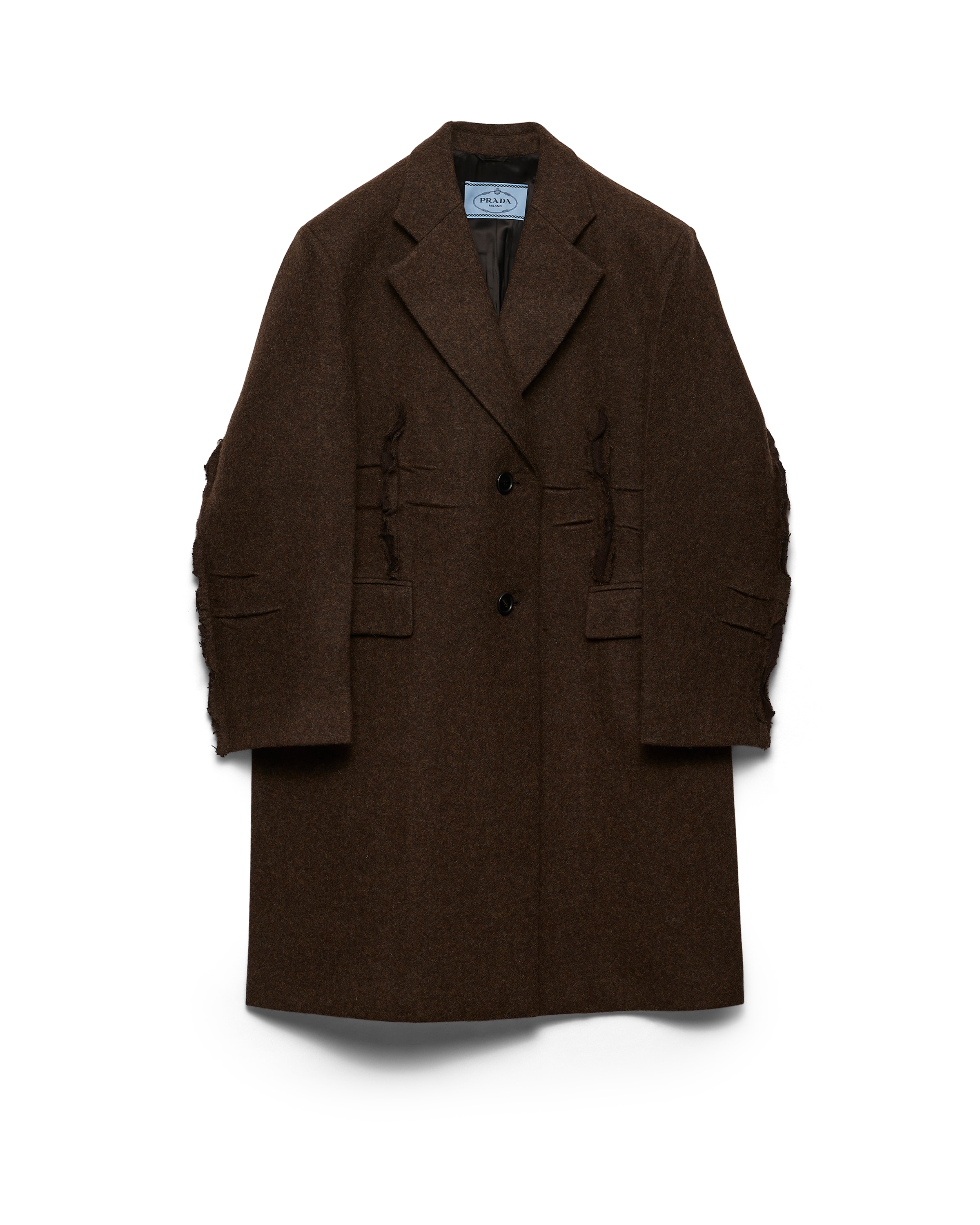 Prada Manteau Droit En Laine Shetland, Femme, Ebène, Taille 42