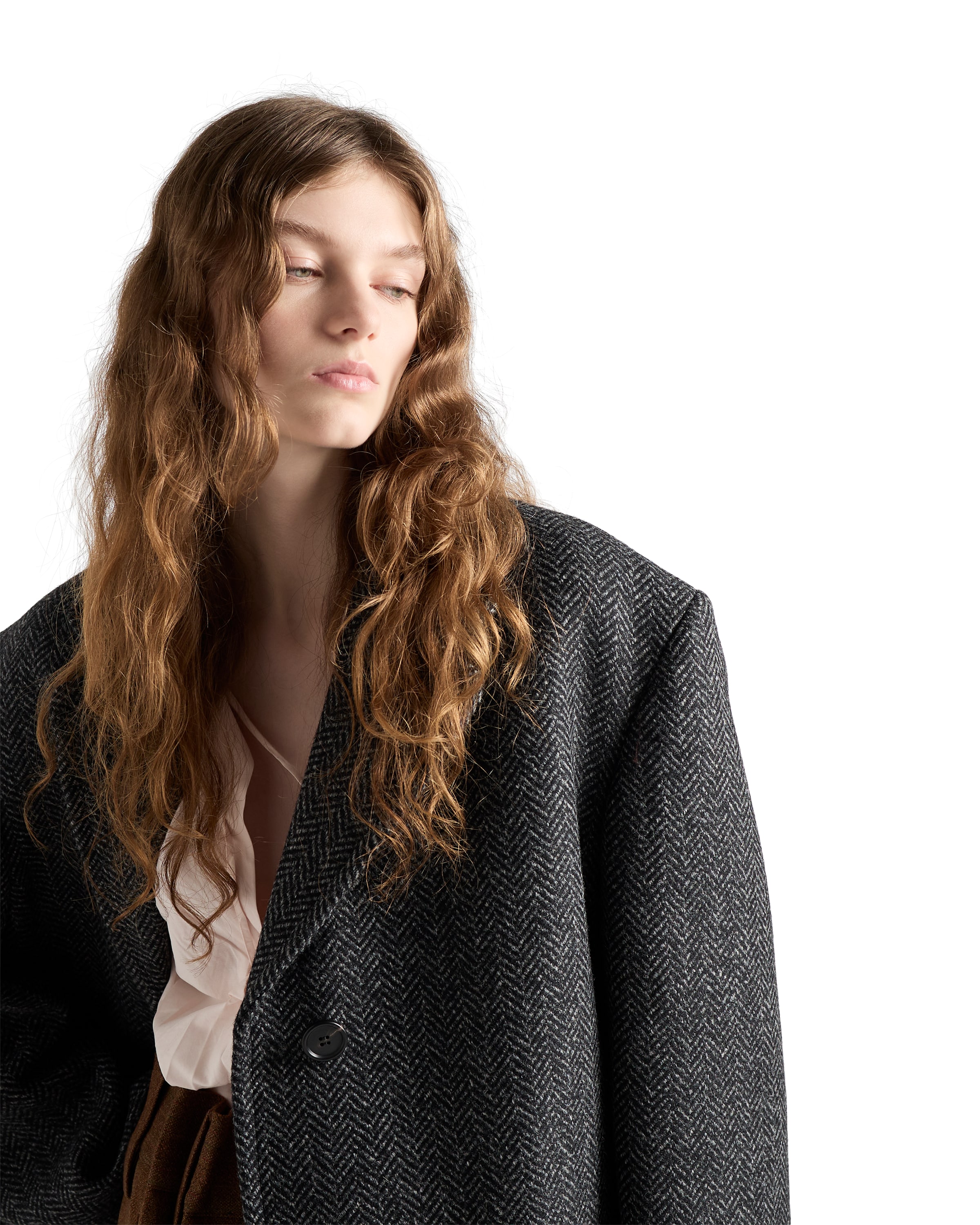 Prada Single-breasted Chevron Wool Jacket In Black