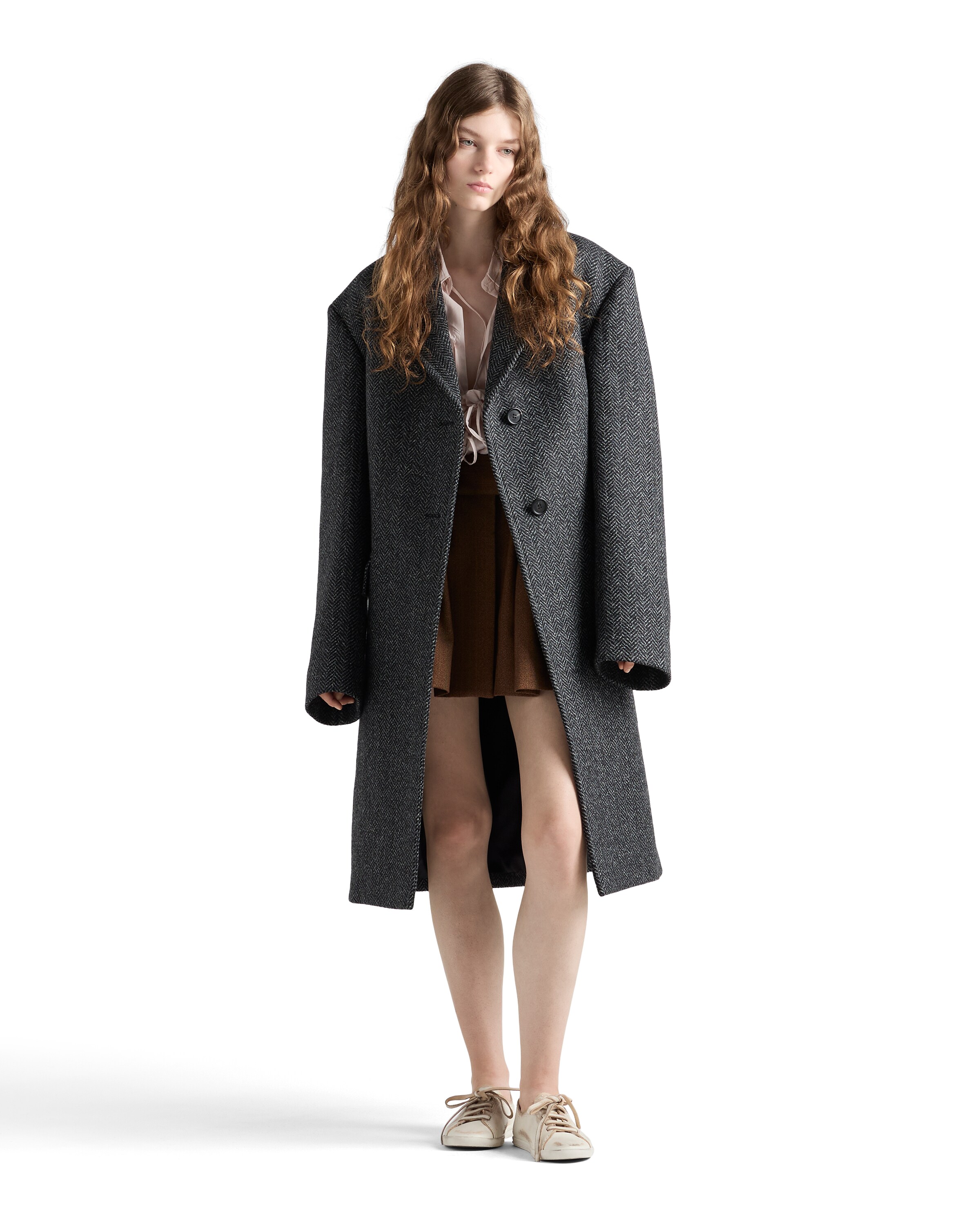 Prada Single-breasted Chevron Wool Jacket In Black